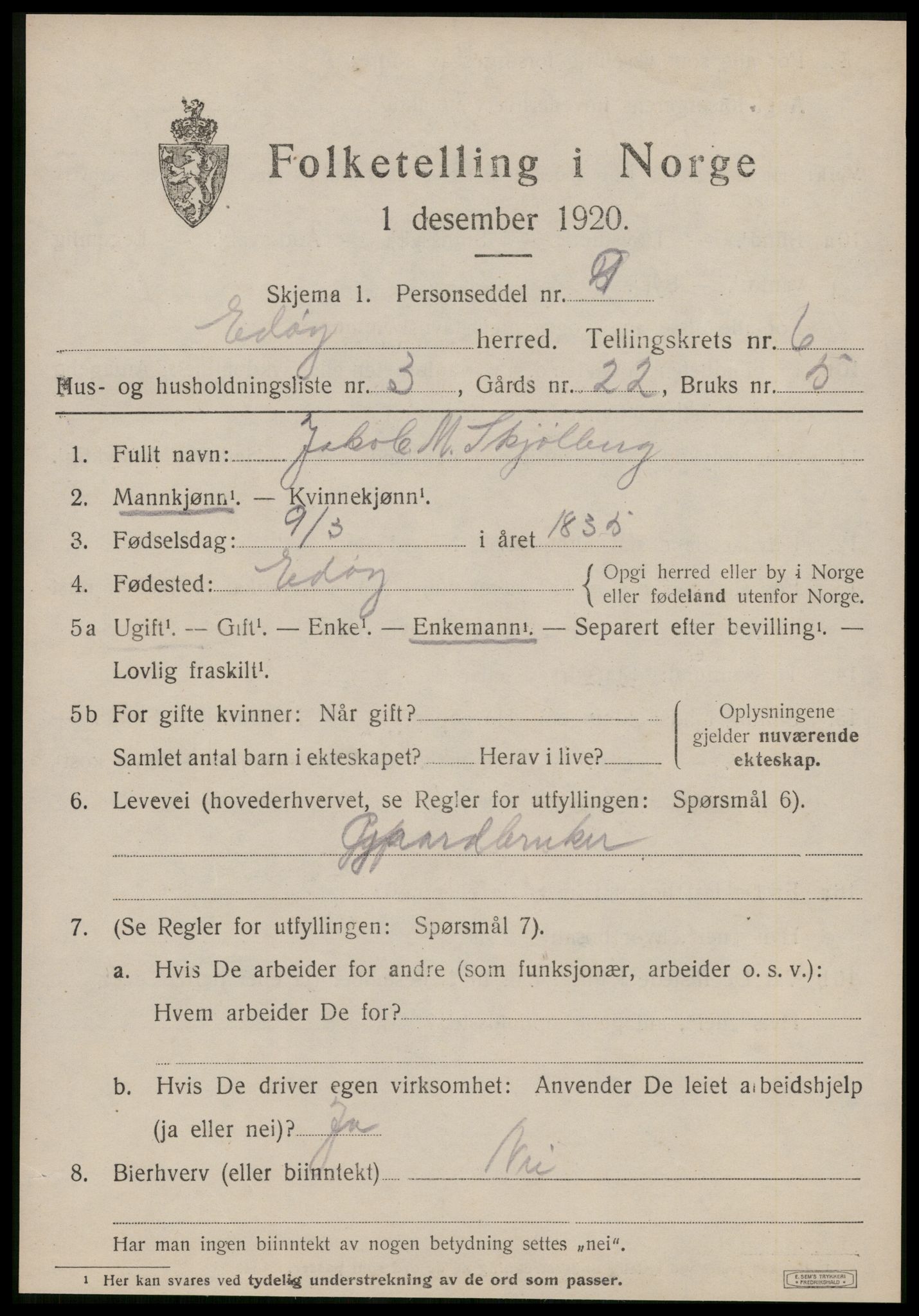SAT, 1920 census for Edøy, 1920, p. 1808
