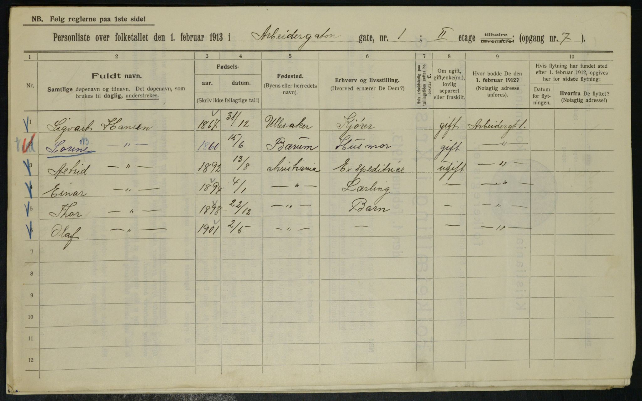 OBA, Municipal Census 1913 for Kristiania, 1913, p. 1380