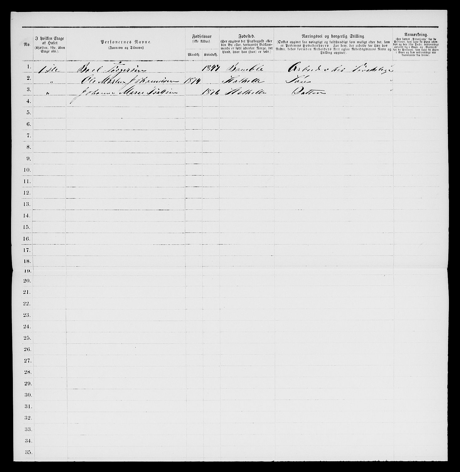 SAKO, 1885 census for 0803 Stathelle, 1885, p. 116