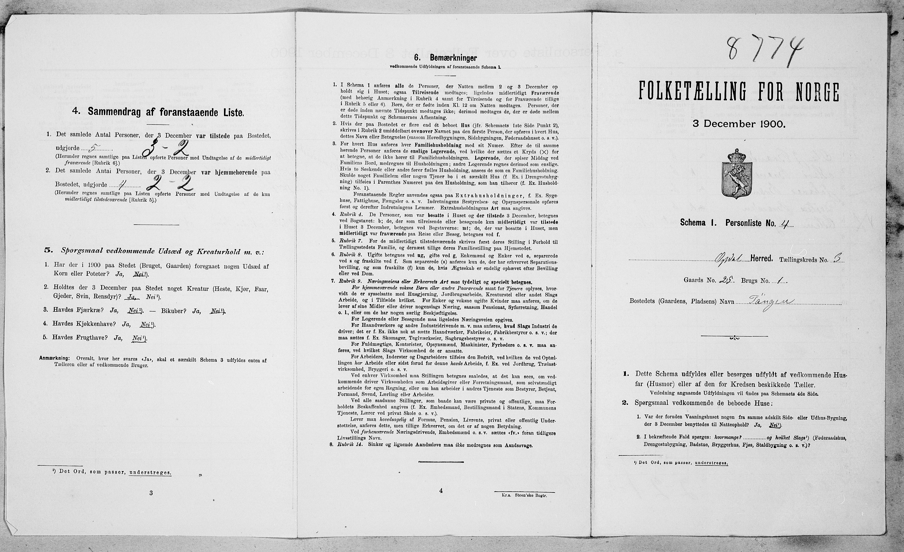 SAT, 1900 census for Oppdal, 1900, p. 306