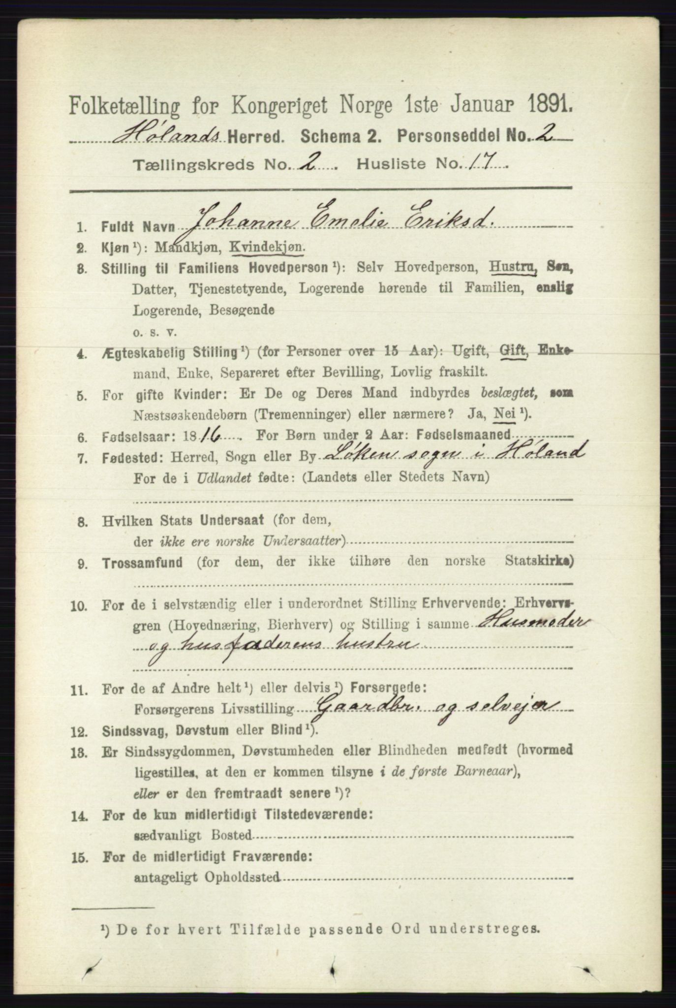 RA, 1891 census for 0221 Høland, 1891, p. 1022