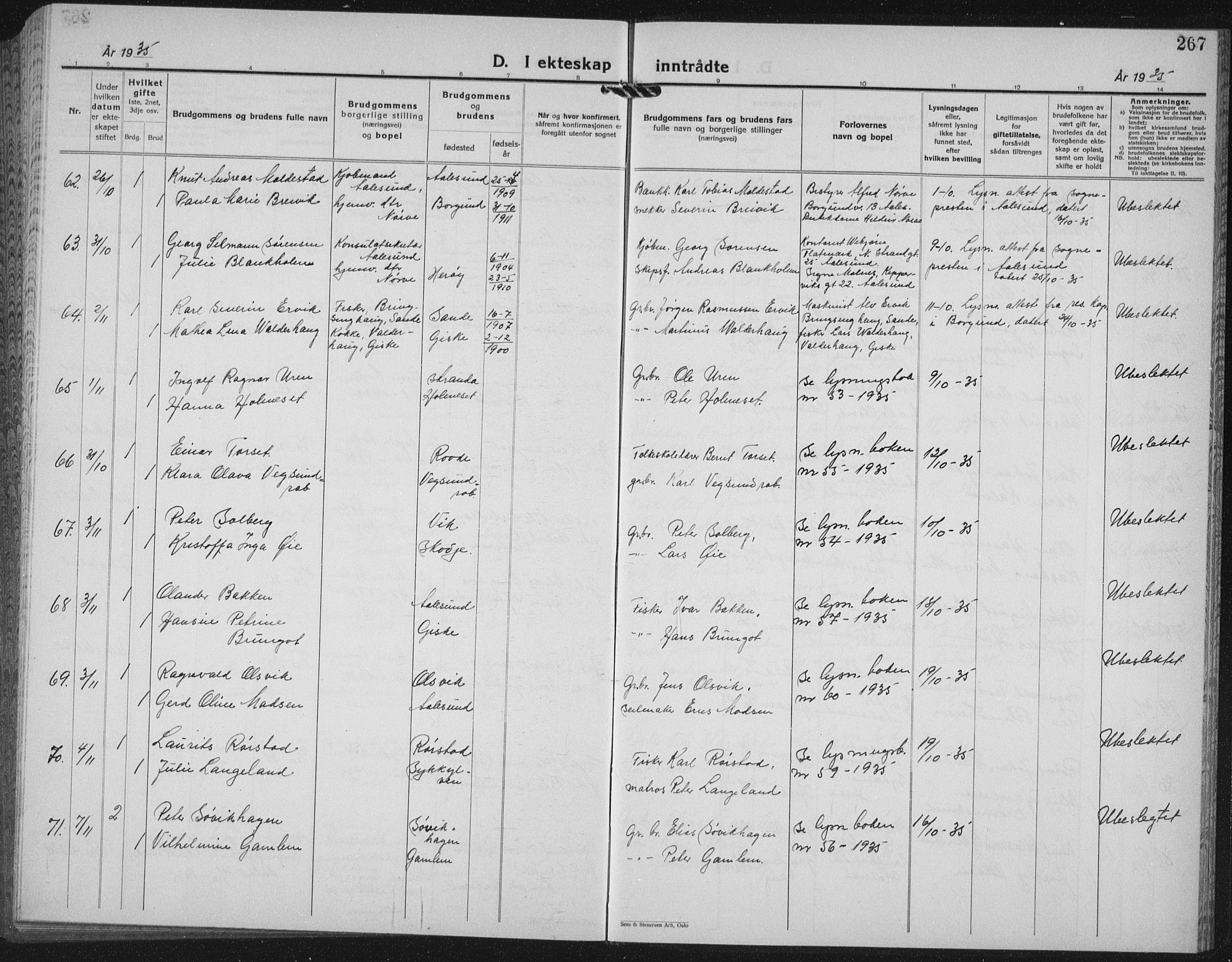 Ministerialprotokoller, klokkerbøker og fødselsregistre - Møre og Romsdal, AV/SAT-A-1454/528/L0436: Parish register (copy) no. 528C17, 1927-1939, p. 267