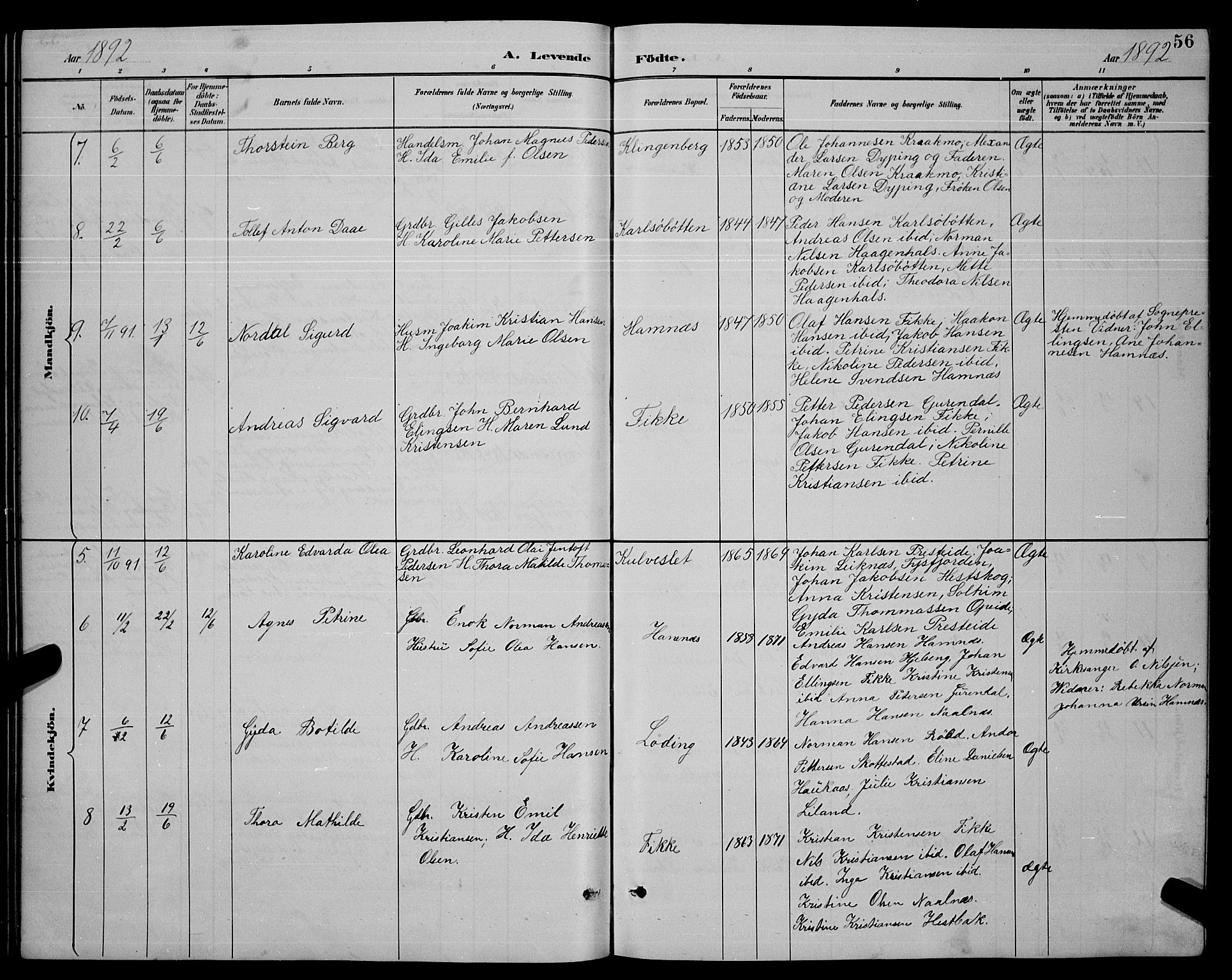 Ministerialprotokoller, klokkerbøker og fødselsregistre - Nordland, AV/SAT-A-1459/859/L0859: Parish register (copy) no. 859C05, 1887-1898, p. 56