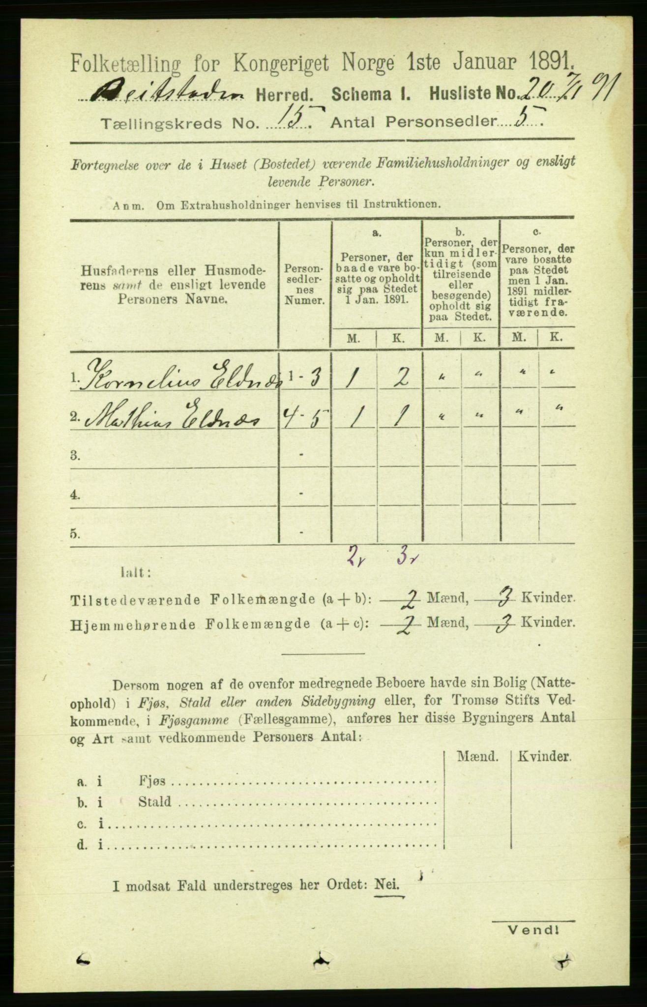 RA, 1891 census for 1727 Beitstad, 1891, p. 4003
