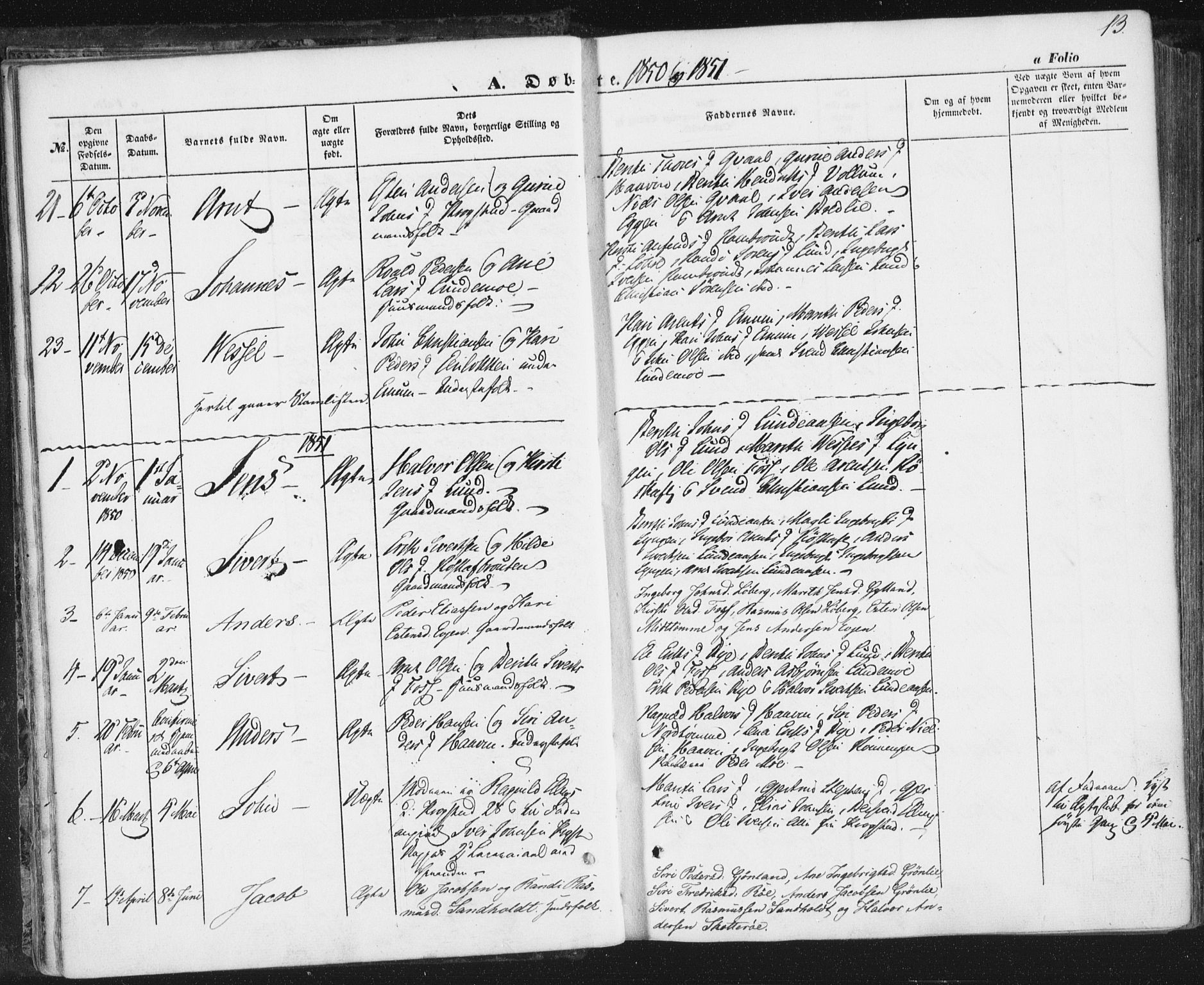 Ministerialprotokoller, klokkerbøker og fødselsregistre - Sør-Trøndelag, SAT/A-1456/692/L1103: Parish register (official) no. 692A03, 1849-1870, p. 13