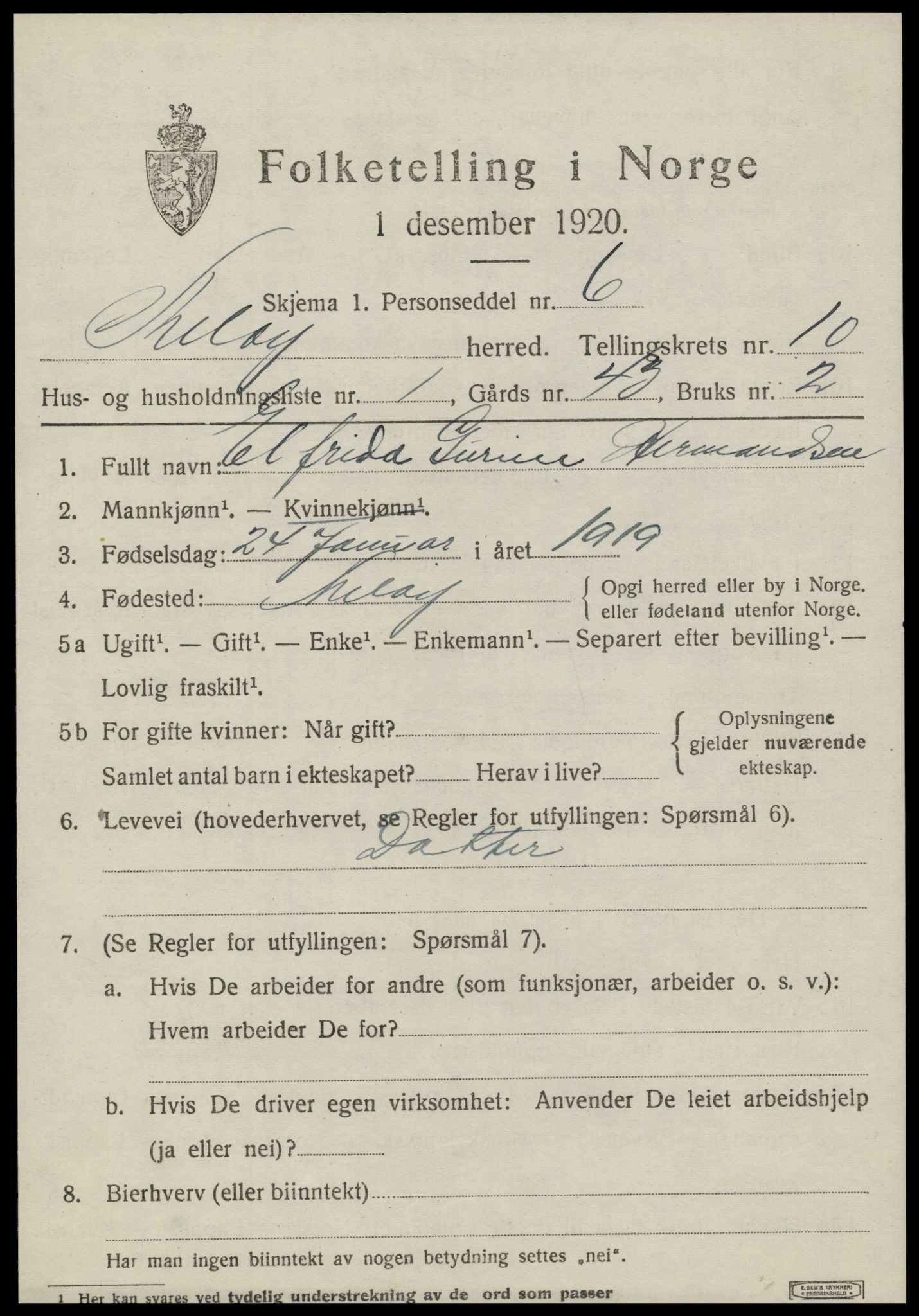 SAT, 1920 census for Meløy, 1920, p. 5177