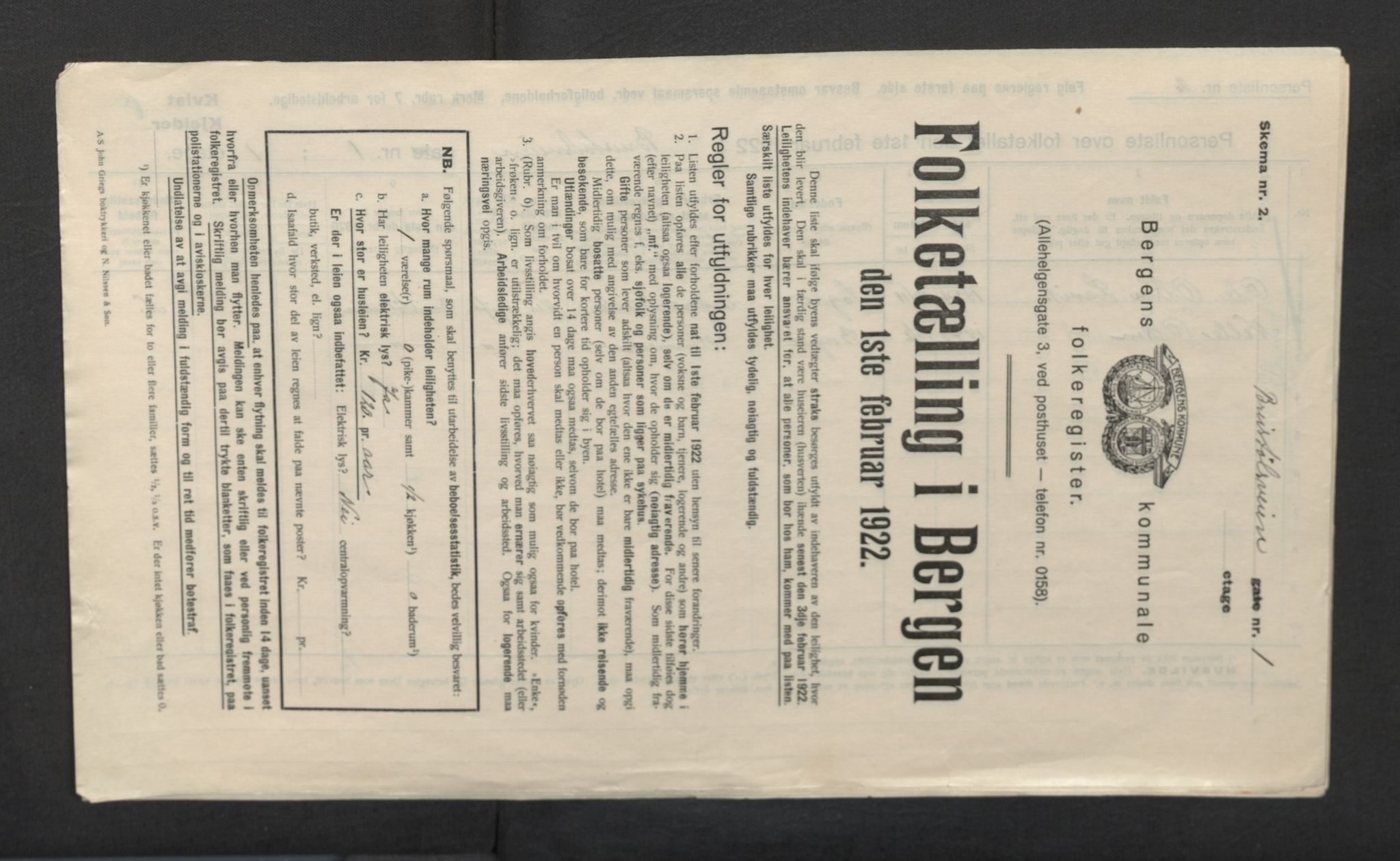 SAB, Municipal Census 1922 for Bergen, 1922, p. 4047