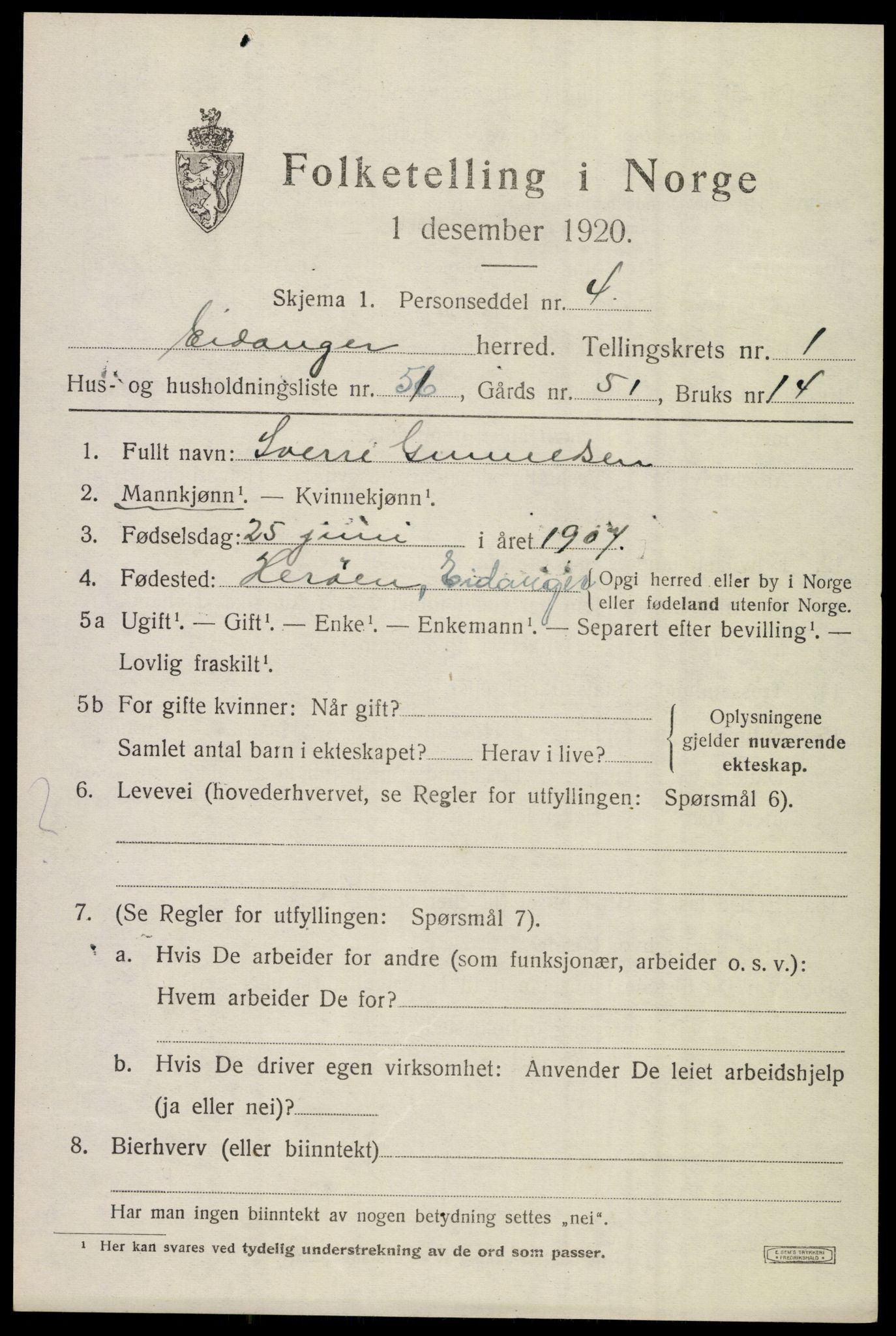 SAKO, 1920 census for Eidanger, 1920, p. 2356