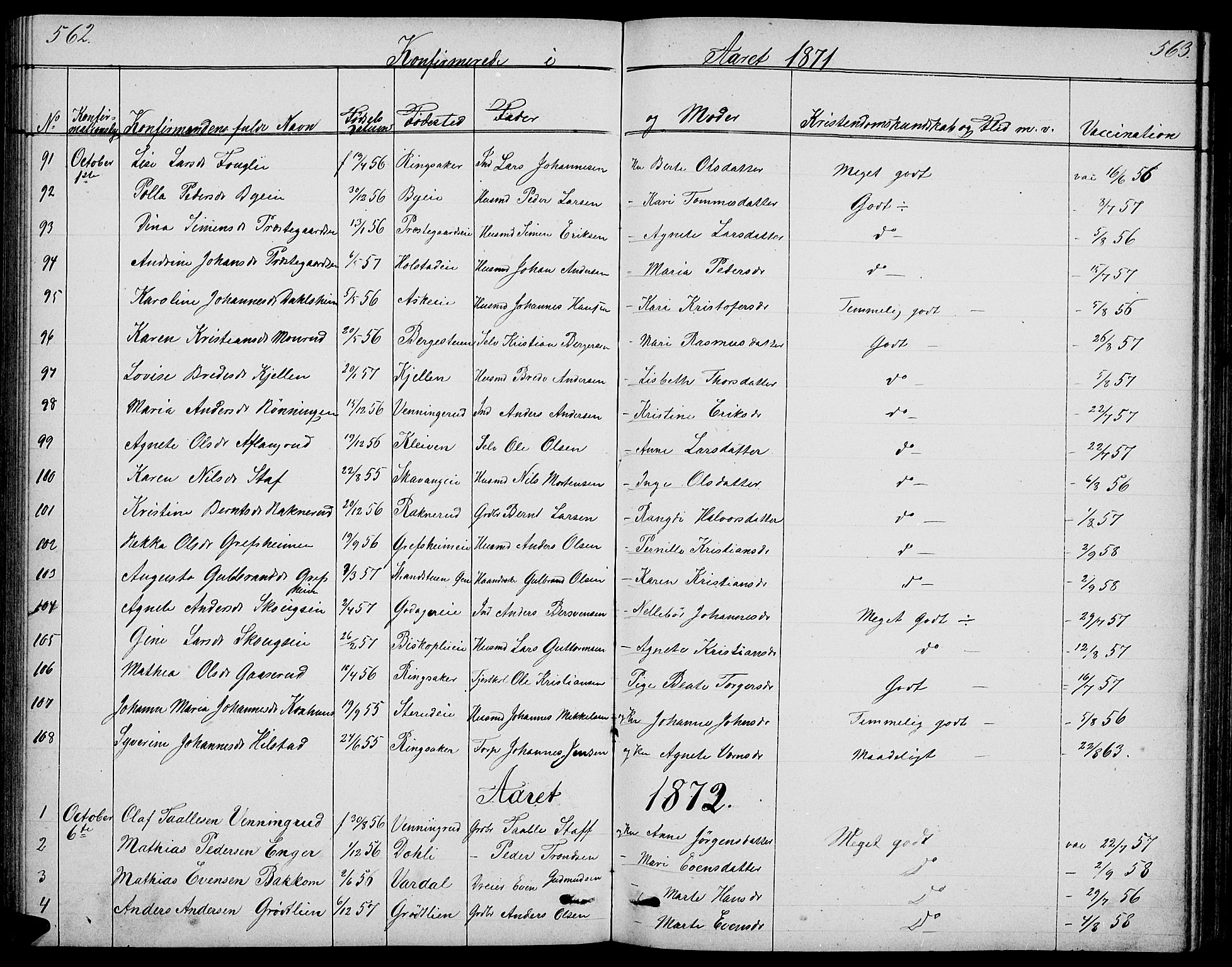 Nes prestekontor, Hedmark, AV/SAH-PREST-020/L/La/L0005: Parish register (copy) no. 5, 1852-1889, p. 562-563