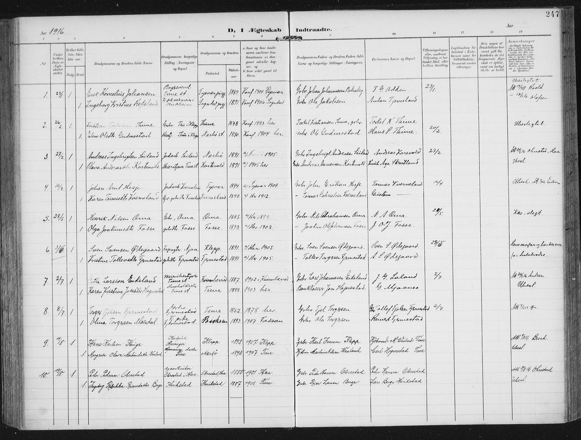 Lye sokneprestkontor, SAST/A-101794/002/A/L0001: Parish register (official) no. A 12, 1904-1920, p. 247