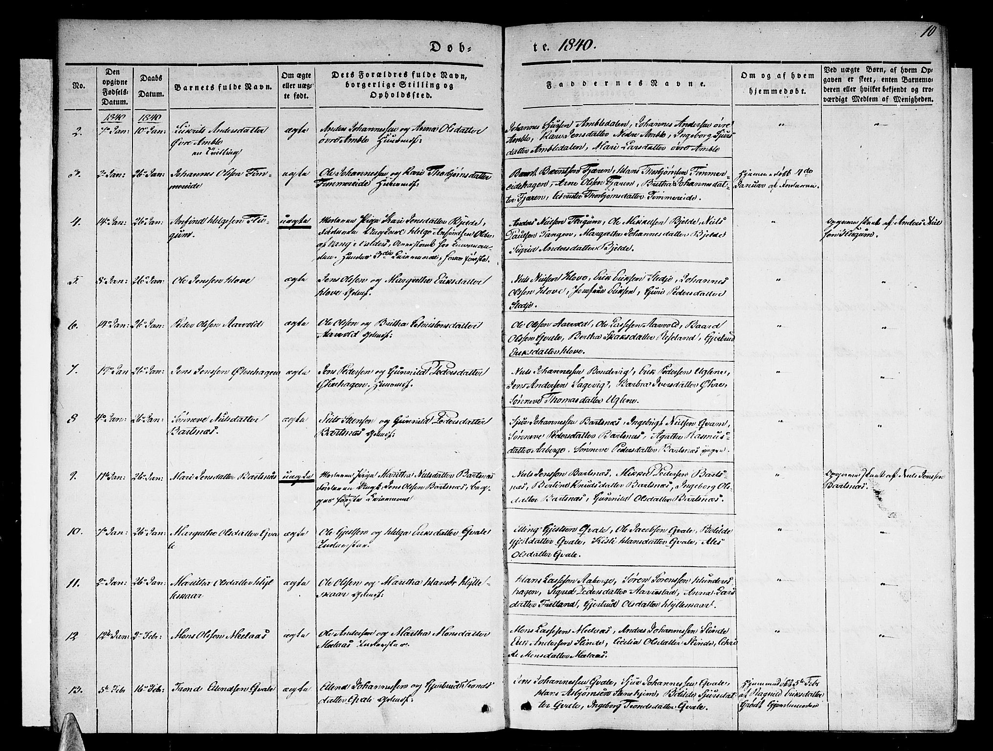 Sogndal sokneprestembete, SAB/A-81301/H/Haa/Haaa/L0011: Parish register (official) no. A 11, 1839-1847, p. 10