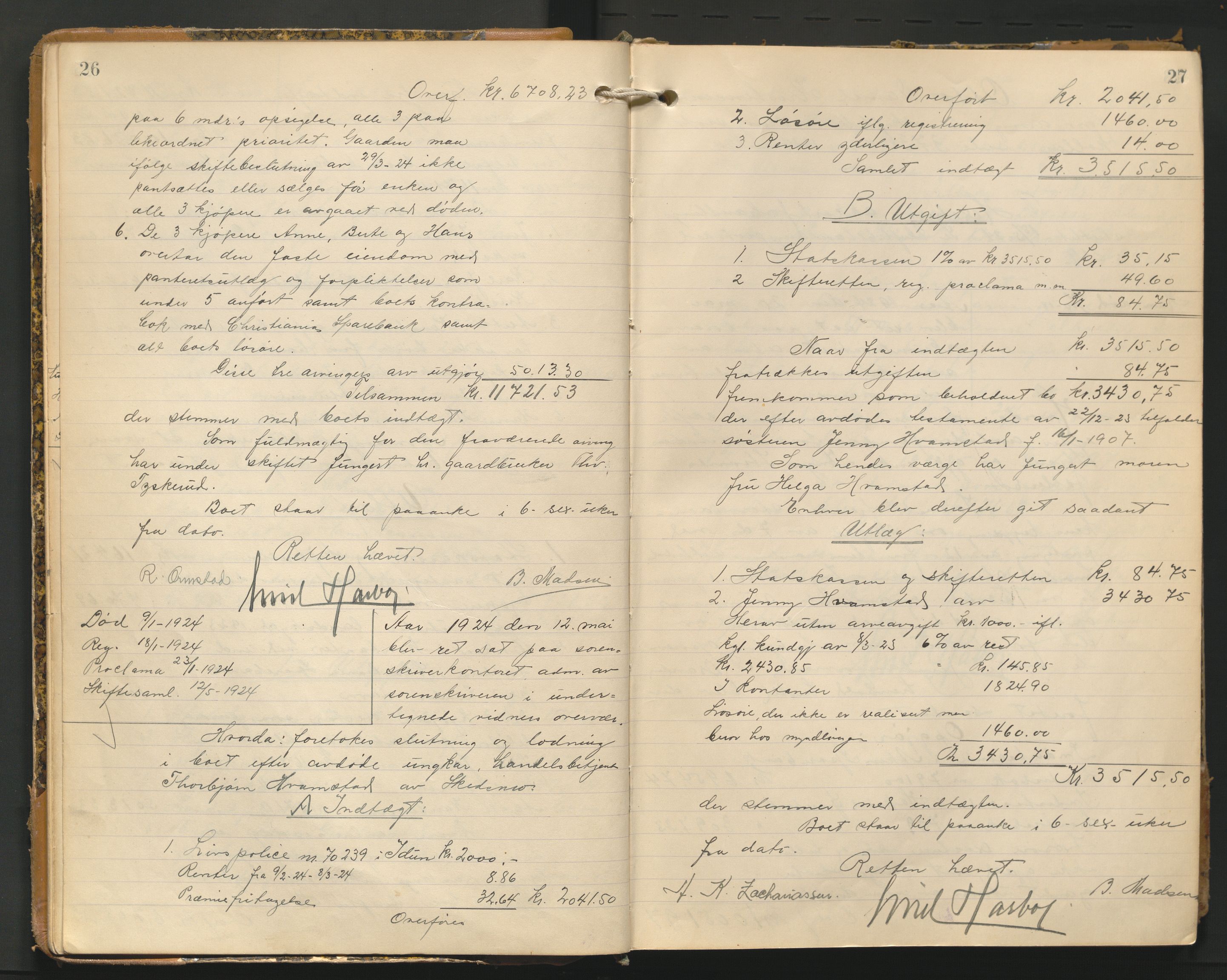 Nedre Romerike sorenskriveri, AV/SAO-A-10469/H/He/Hec/L0013: Skifteutlodningsprotokoll, 1924-1930, p. 26-27
