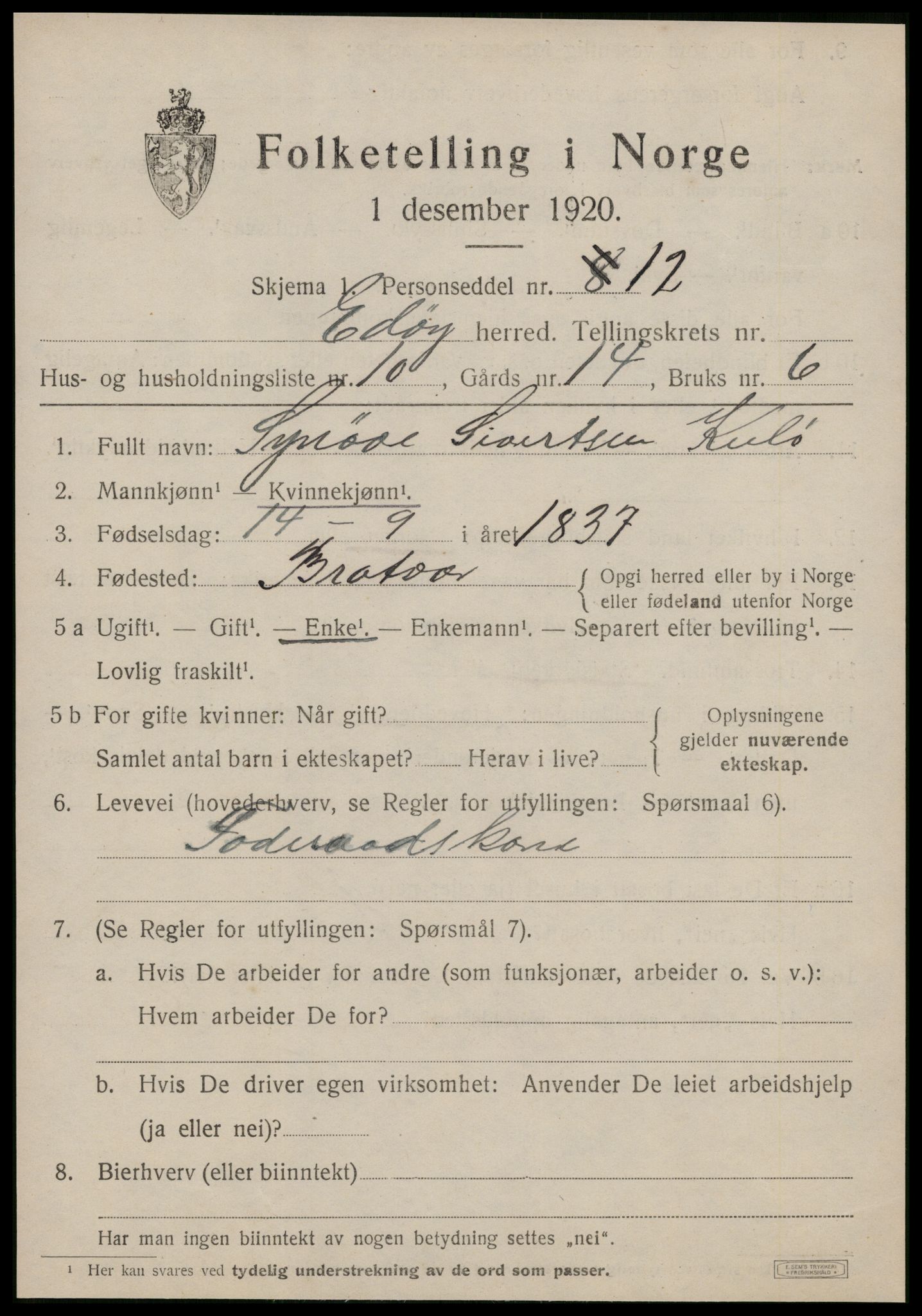 SAT, 1920 census for Edøy, 1920, p. 1756