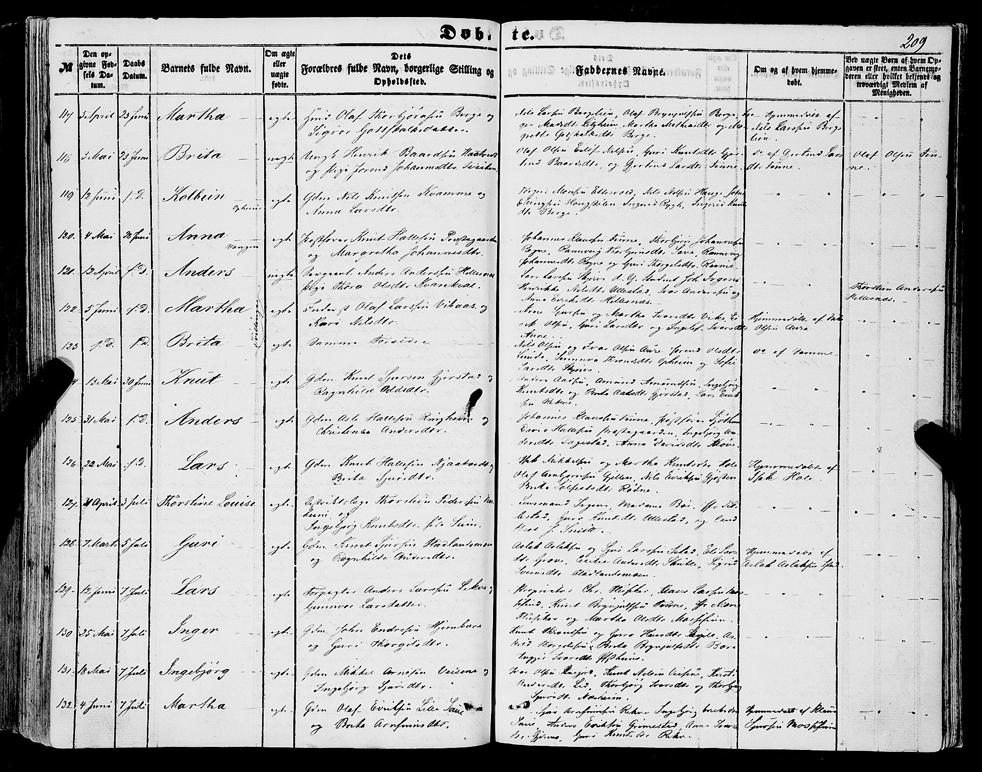 Voss sokneprestembete, SAB/A-79001/H/Haa: Parish register (official) no. A 16, 1849-1863, p. 209