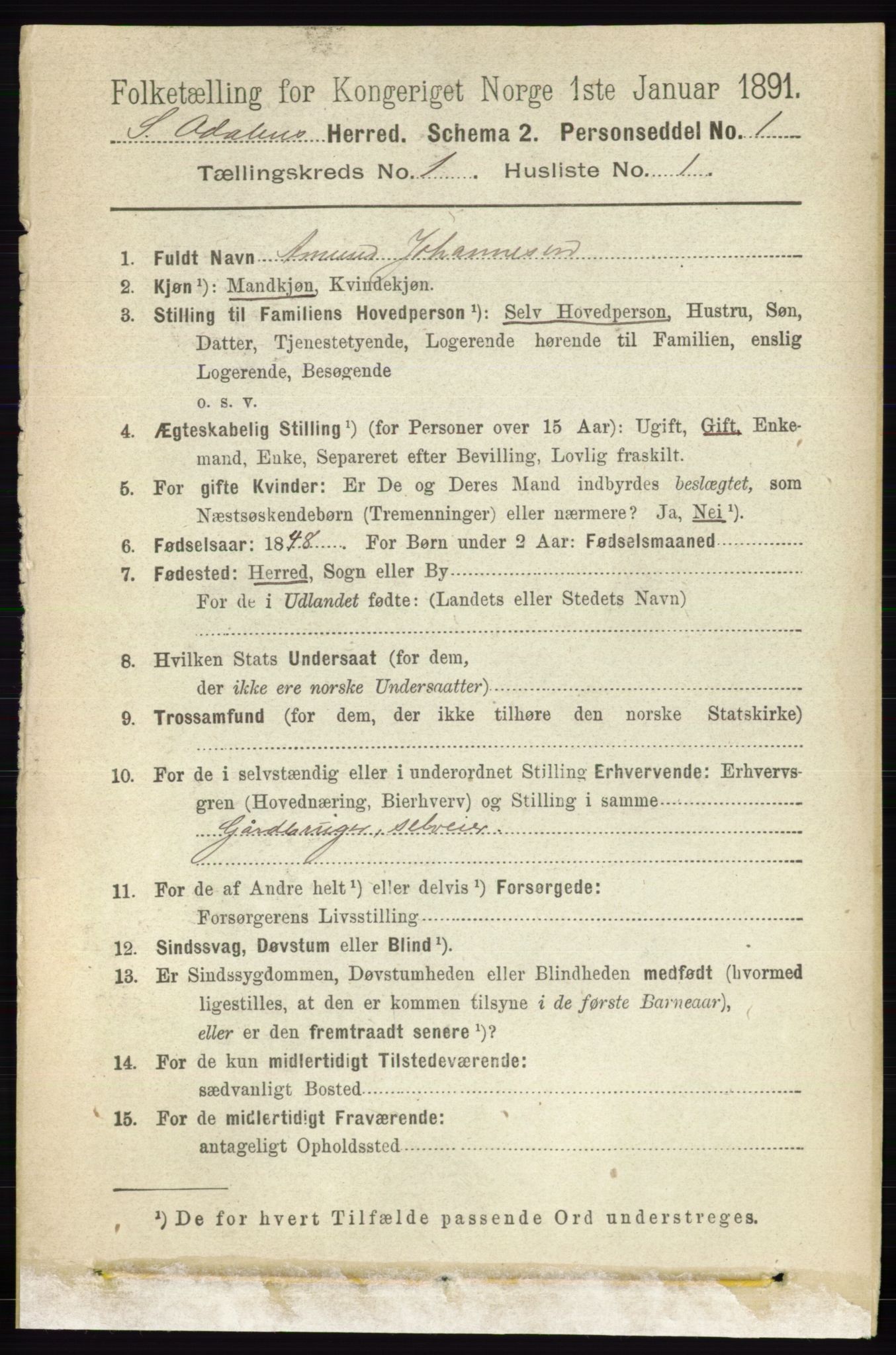 RA, 1891 census for 0419 Sør-Odal, 1891, p. 100