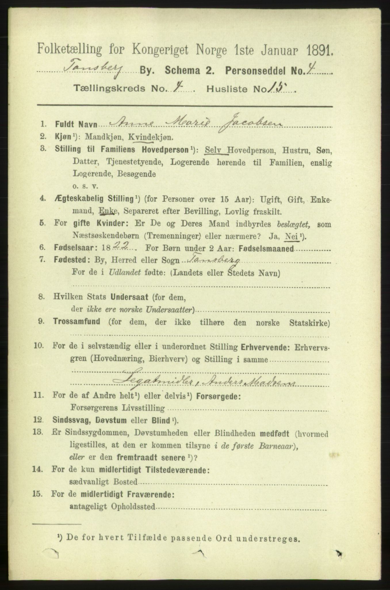 RA, 1891 census for 0705 Tønsberg, 1891, p. 2196