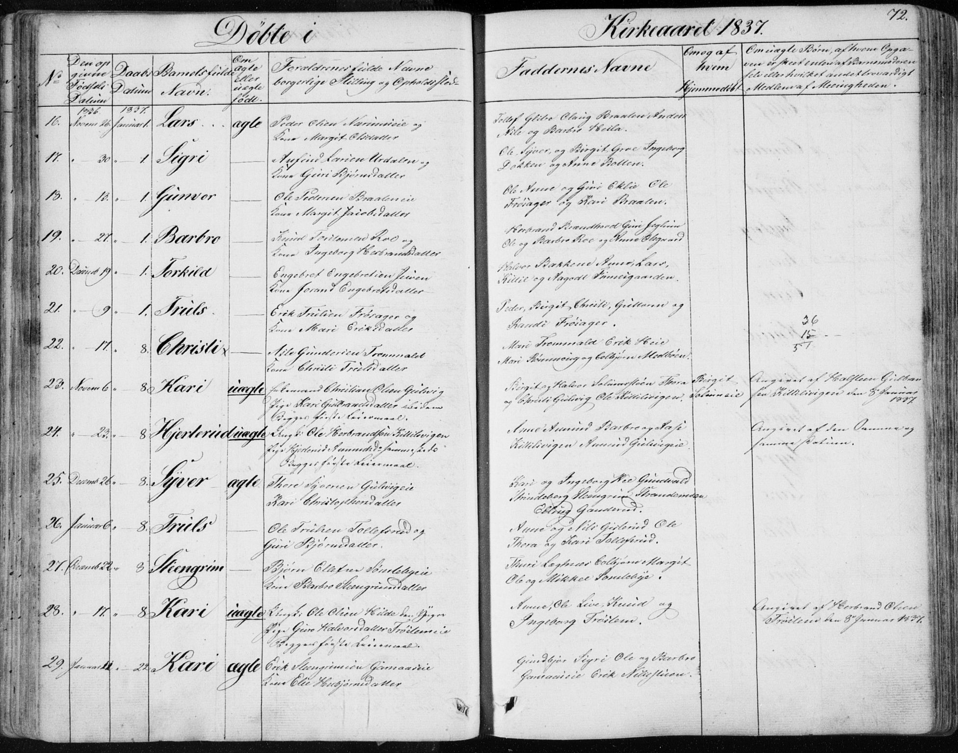 Nes kirkebøker, SAKO/A-236/F/Fa/L0009: Parish register (official) no. 9, 1834-1863, p. 72