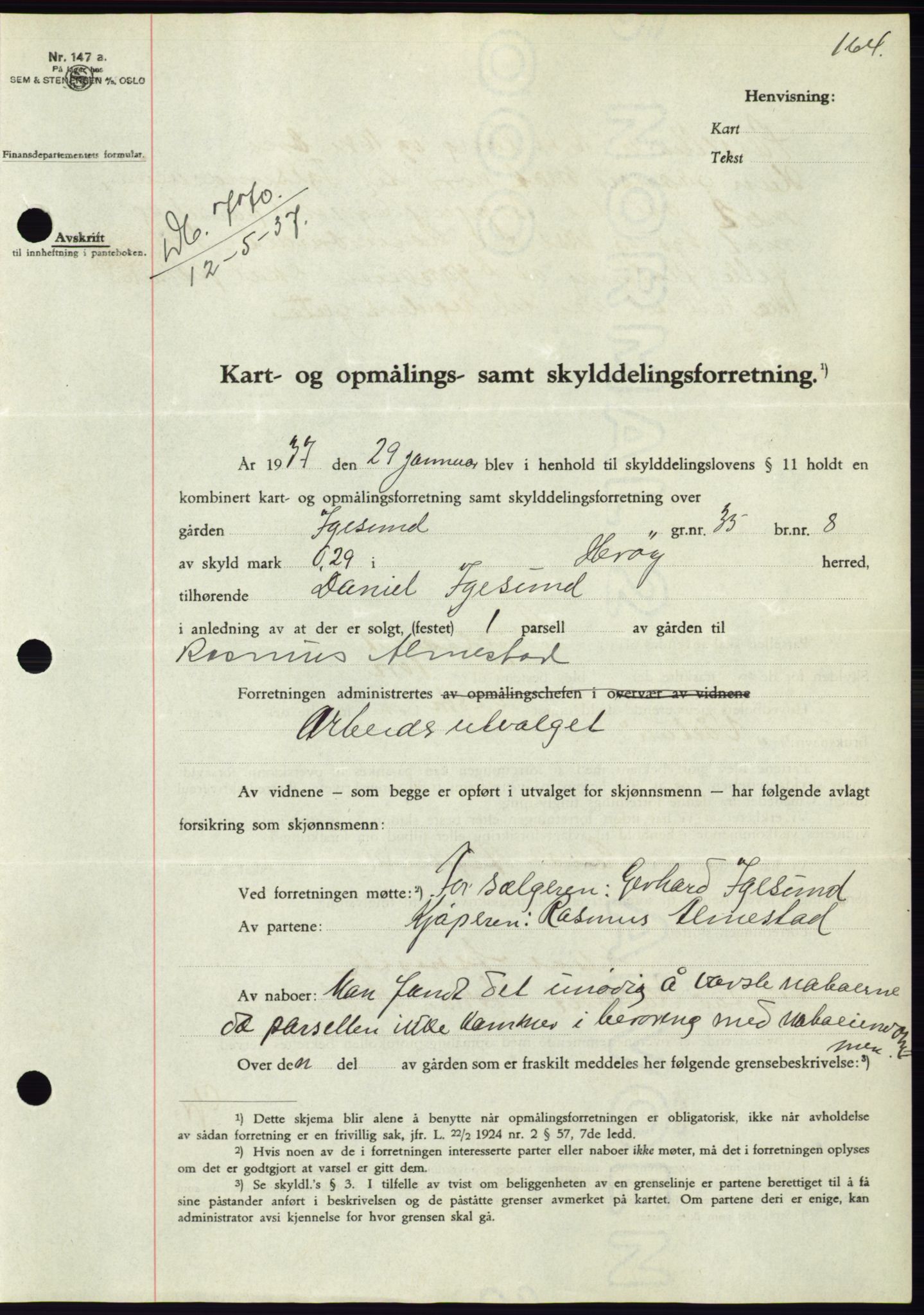 Søre Sunnmøre sorenskriveri, AV/SAT-A-4122/1/2/2C/L0063: Mortgage book no. 57, 1937-1937, Diary no: : 770/1937