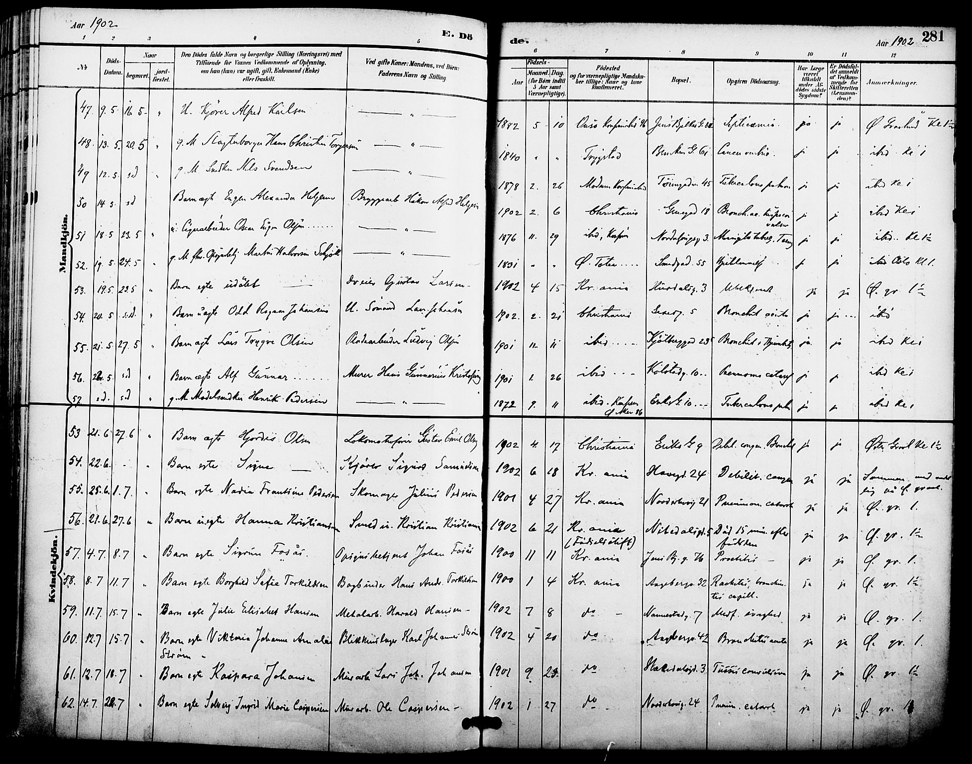 Kampen prestekontor Kirkebøker, AV/SAO-A-10853/F/Fa/L0008: Parish register (official) no. I 8, 1892-1902, p. 281