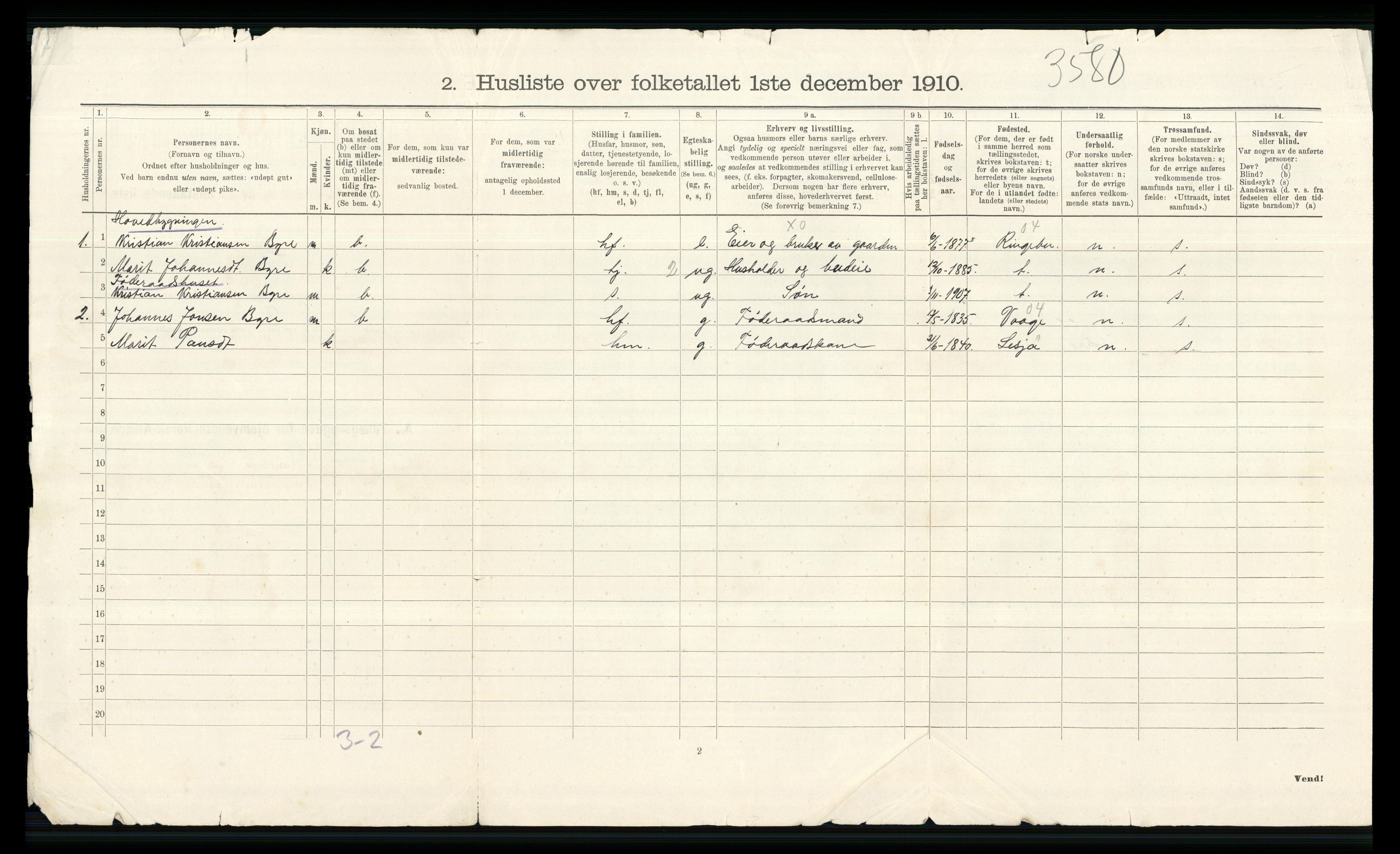 RA, 1910 census for Lom, 1910, p. 34