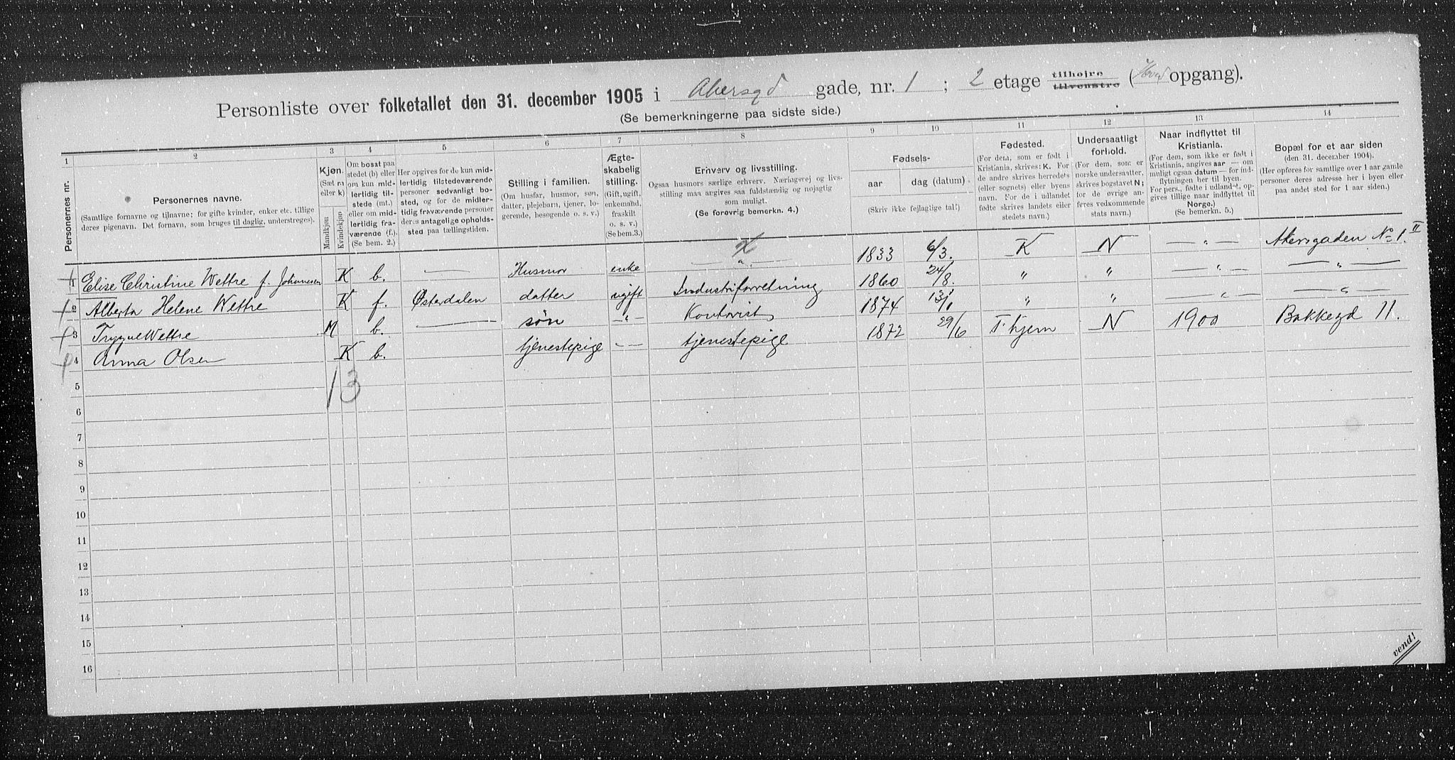 OBA, Municipal Census 1905 for Kristiania, 1905, p. 153