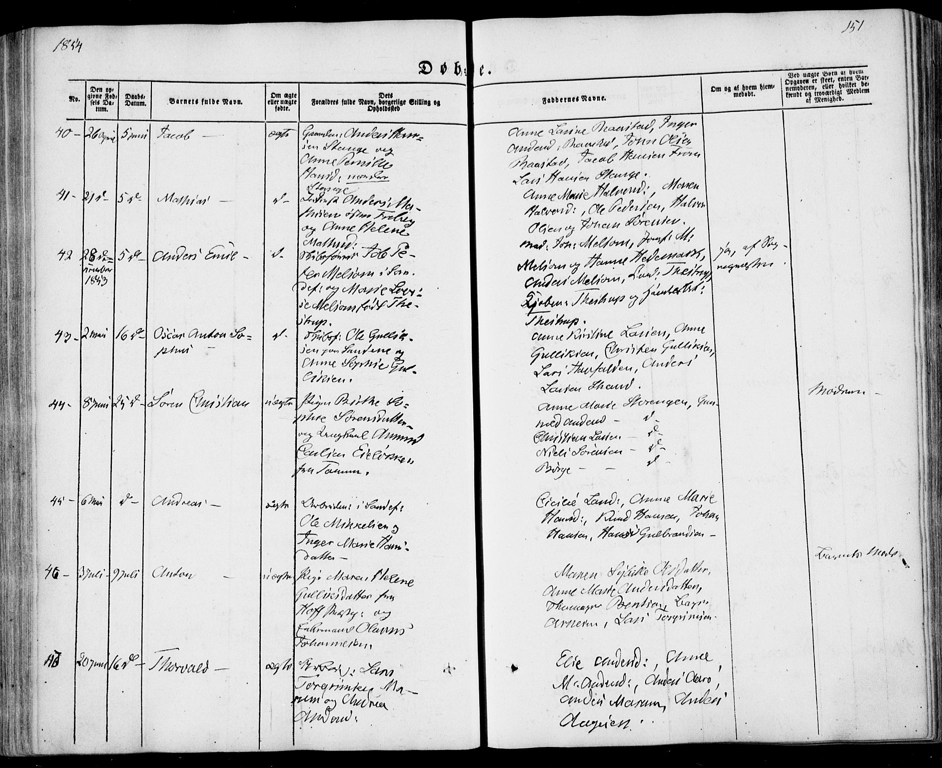 Sandar kirkebøker, SAKO/A-243/F/Fa/L0006: Parish register (official) no. 6, 1847-1860, p. 151