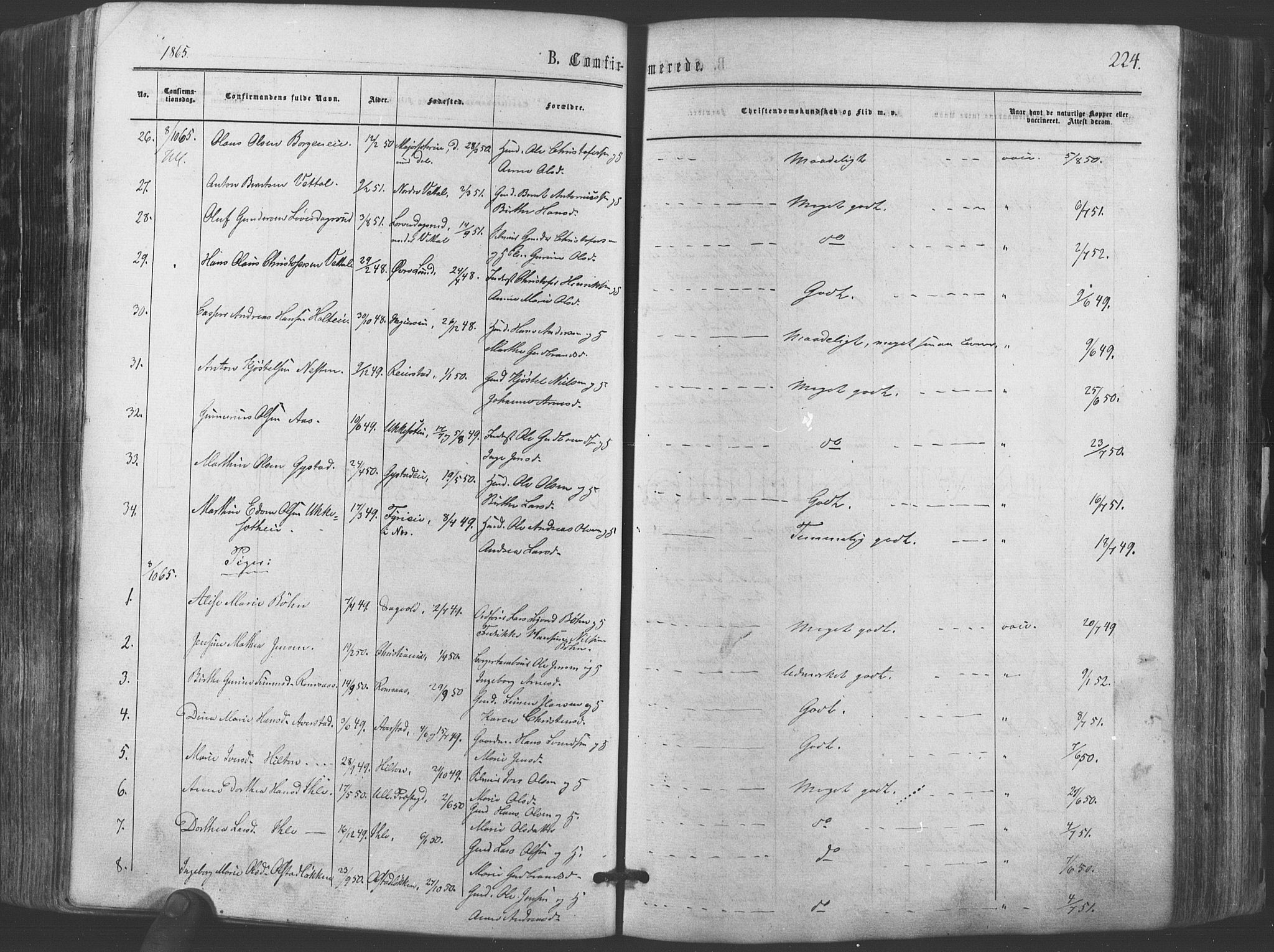 Ullensaker prestekontor Kirkebøker, AV/SAO-A-10236a/F/Fa/L0016: Parish register (official) no. I 16, 1863-1875, p. 224