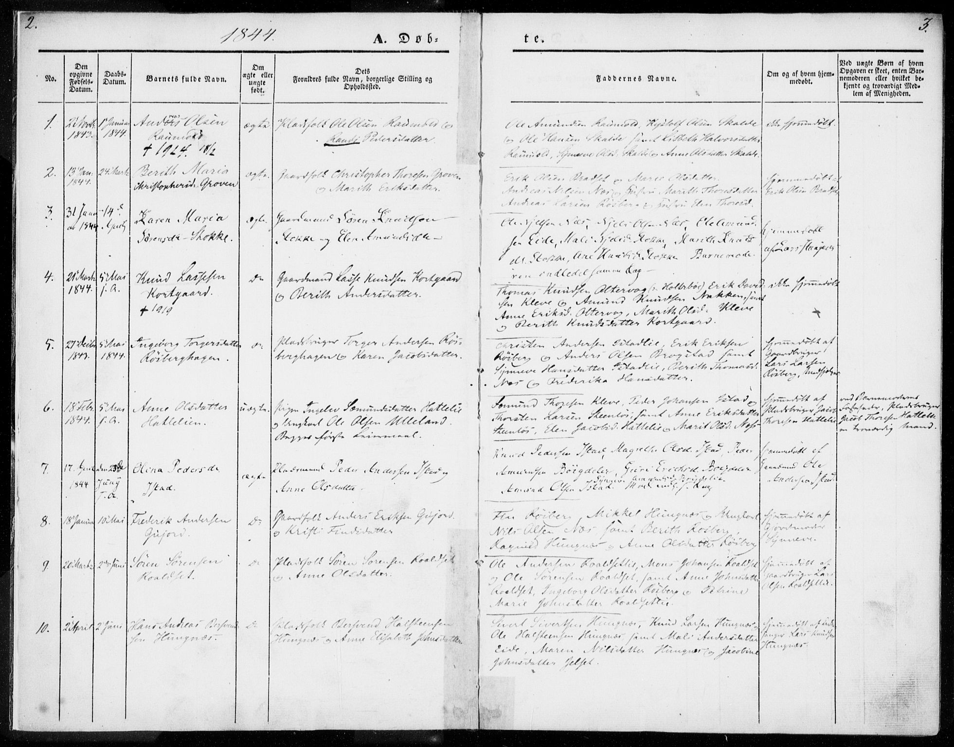 Ministerialprotokoller, klokkerbøker og fødselsregistre - Møre og Romsdal, SAT/A-1454/557/L0680: Parish register (official) no. 557A02, 1843-1869, p. 2-3