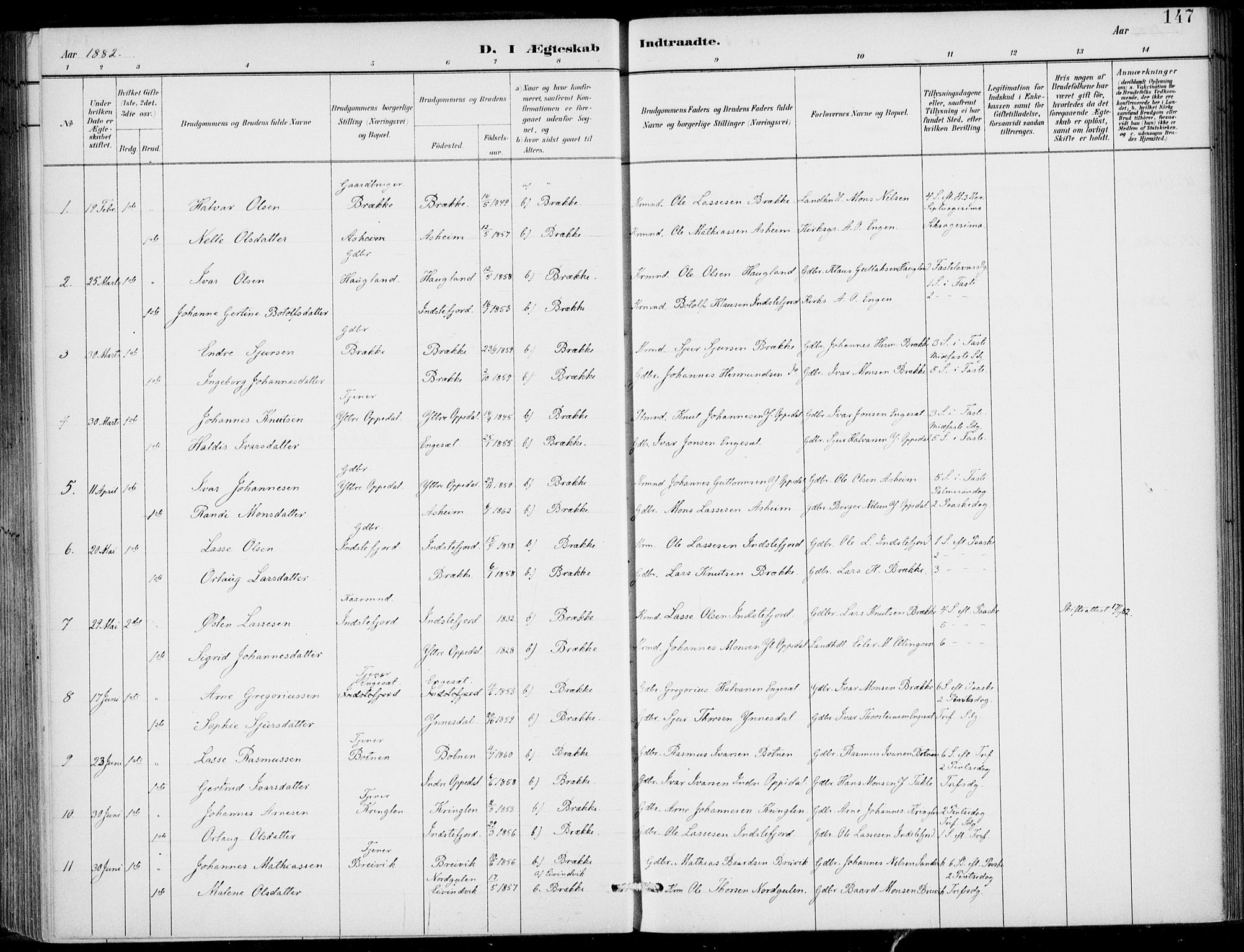 Gulen sokneprestembete, SAB/A-80201/H/Haa/Haac/L0002: Parish register (official) no. C  2, 1882-1914, p. 147