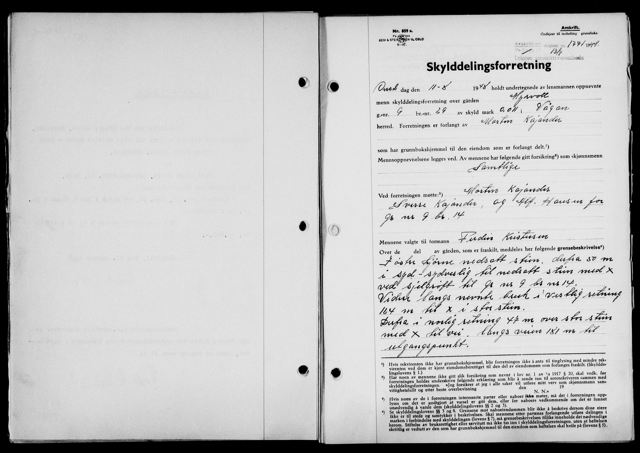 Lofoten sorenskriveri, SAT/A-0017/1/2/2C/L0019a: Mortgage book no. 19a, 1948-1948, Diary no: : 1771/1948