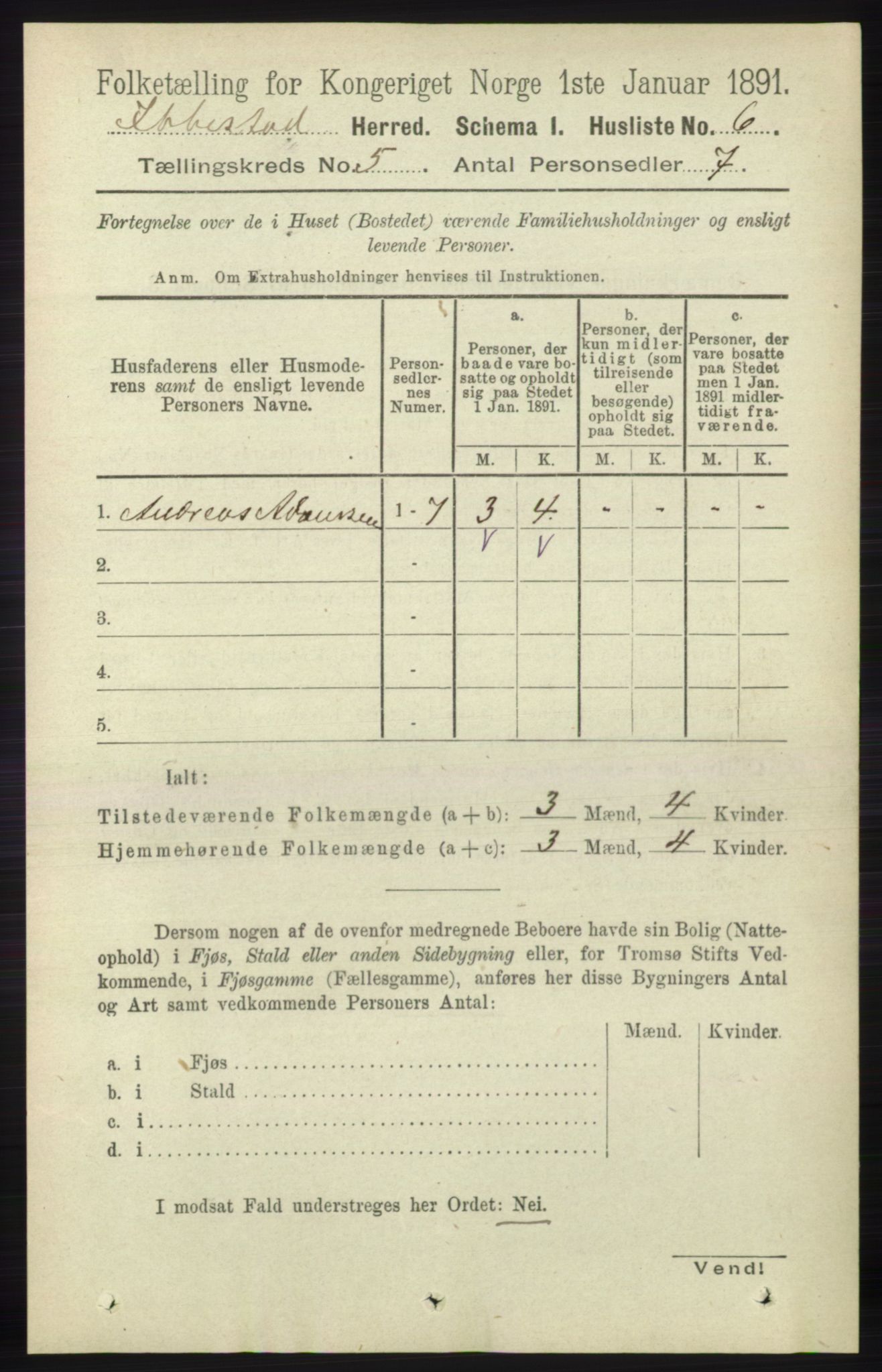 RA, 1891 census for 1917 Ibestad, 1891, p. 2848