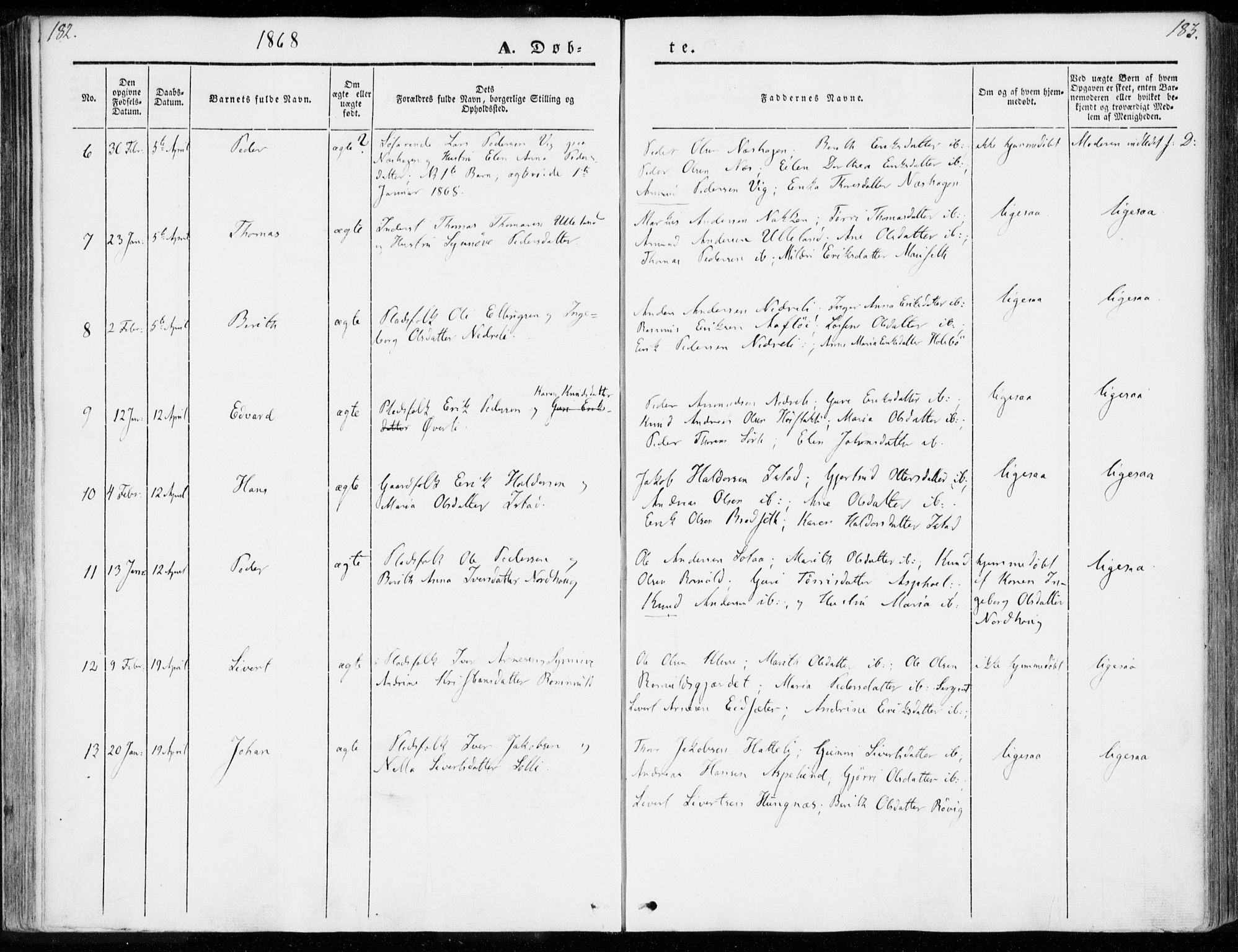 Ministerialprotokoller, klokkerbøker og fødselsregistre - Møre og Romsdal, AV/SAT-A-1454/557/L0680: Parish register (official) no. 557A02, 1843-1869, p. 182-183