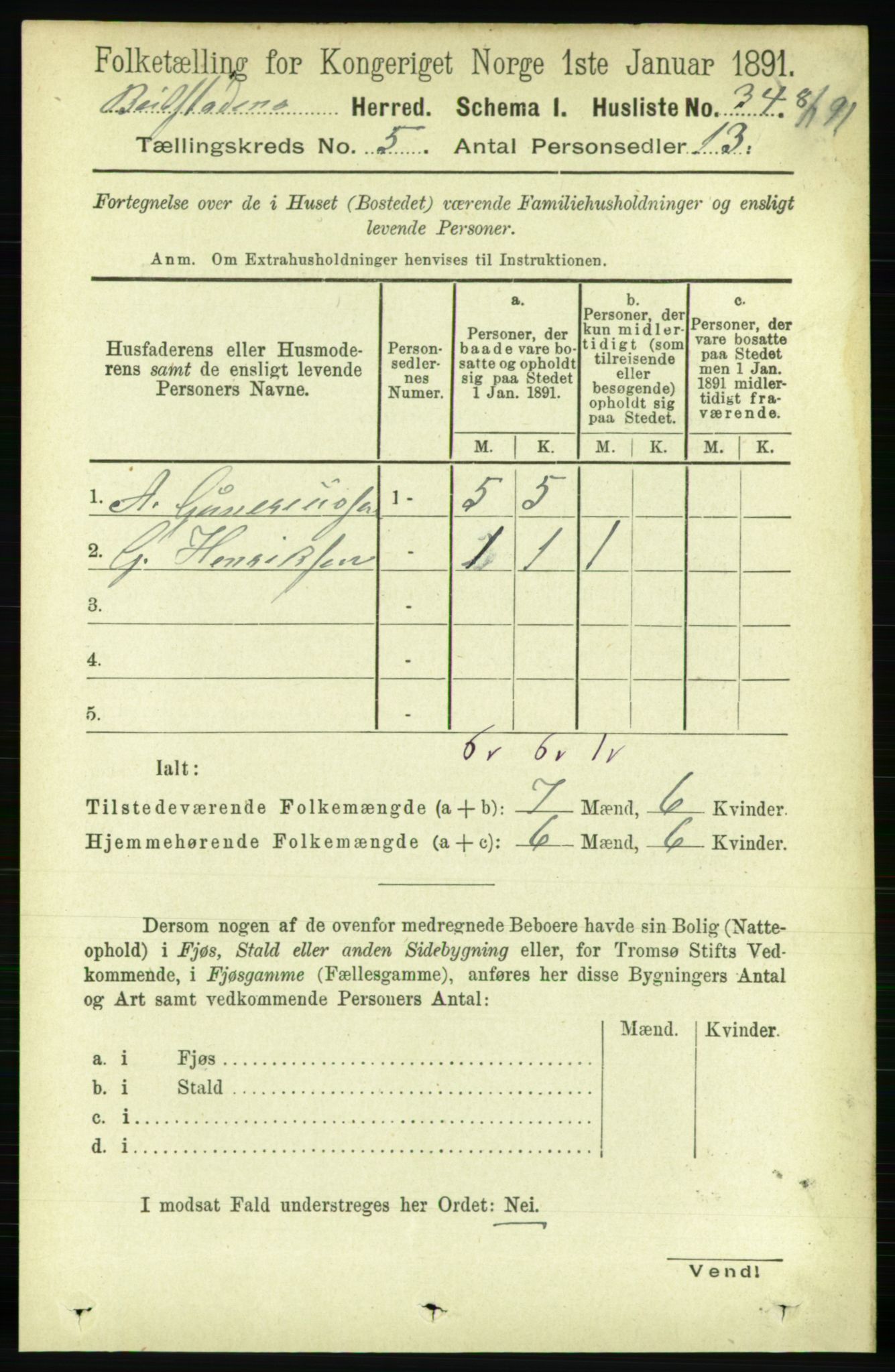 RA, 1891 census for 1727 Beitstad, 1891, p. 1238