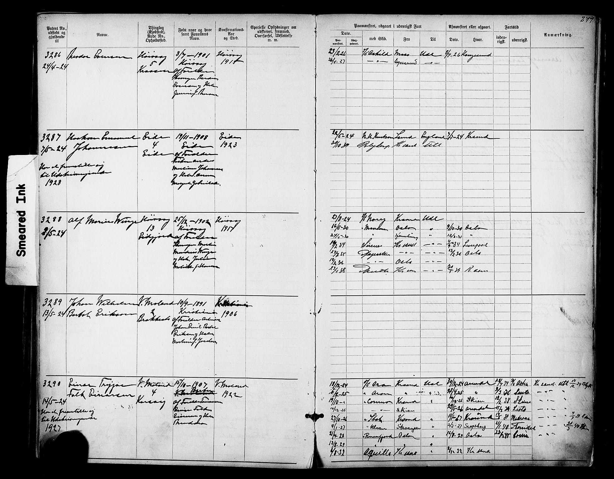 Lillesand mønstringskrets, AV/SAK-2031-0014/F/Fa/L0003: Annotasjonsrulle nr 1911-3489 med register, W-9, 1891-1932, p. 311