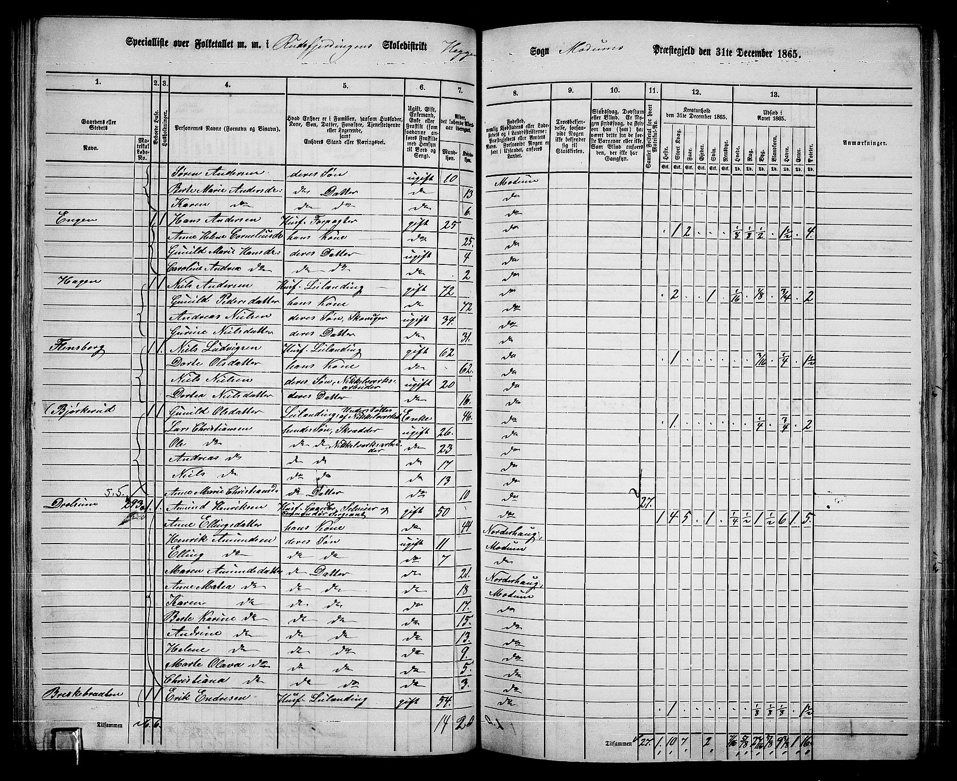 RA, 1865 census for Modum, 1865, p. 103