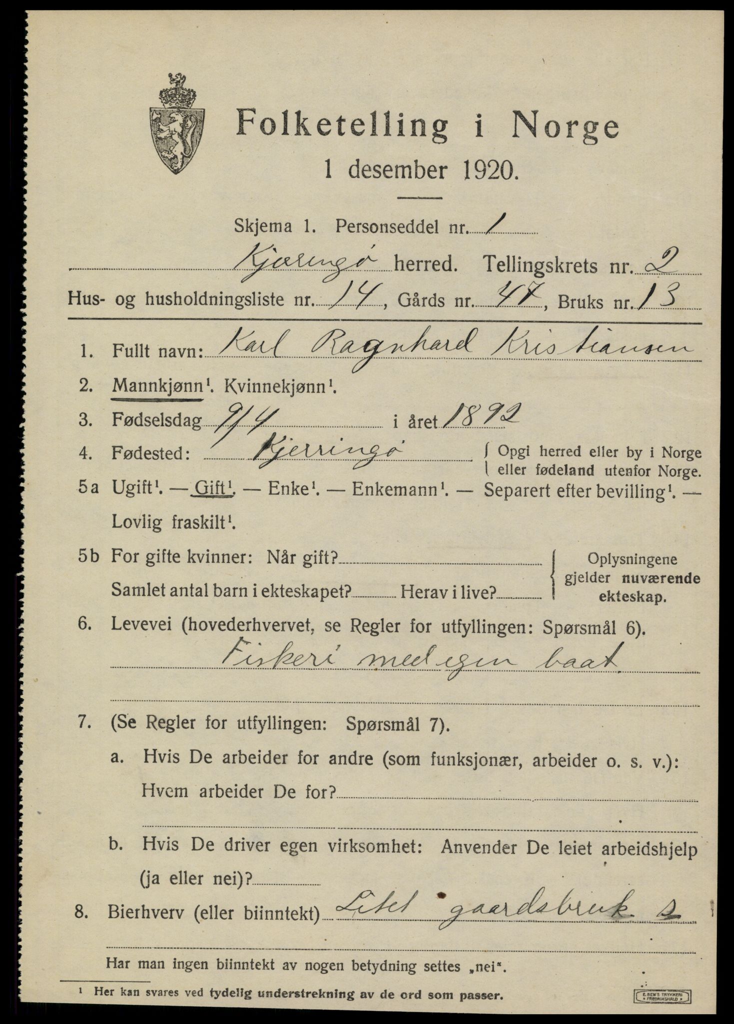 SAT, 1920 census for Kjerringøy, 1920, p. 1013