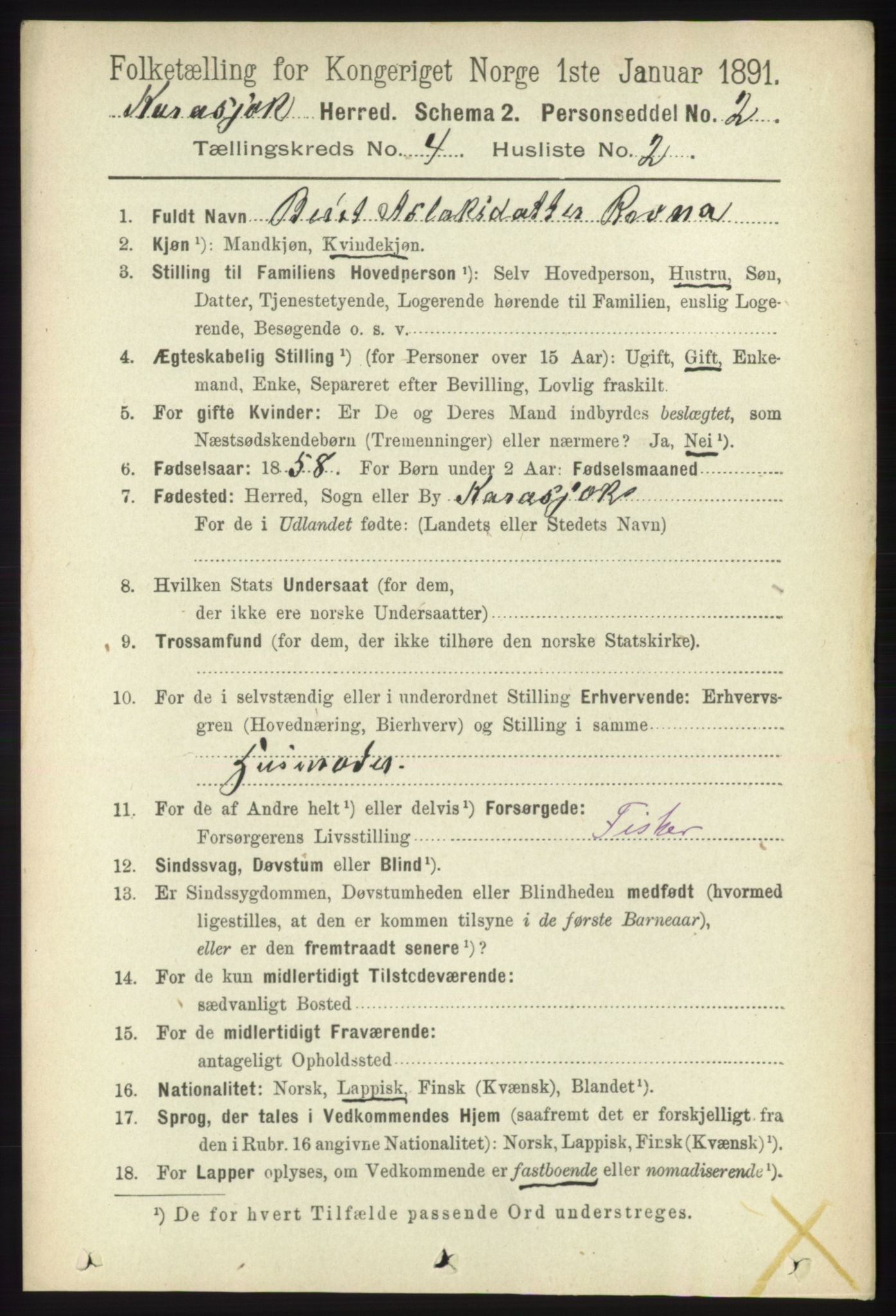 RA, 1891 census for 2021 Karasjok, 1891, p. 703