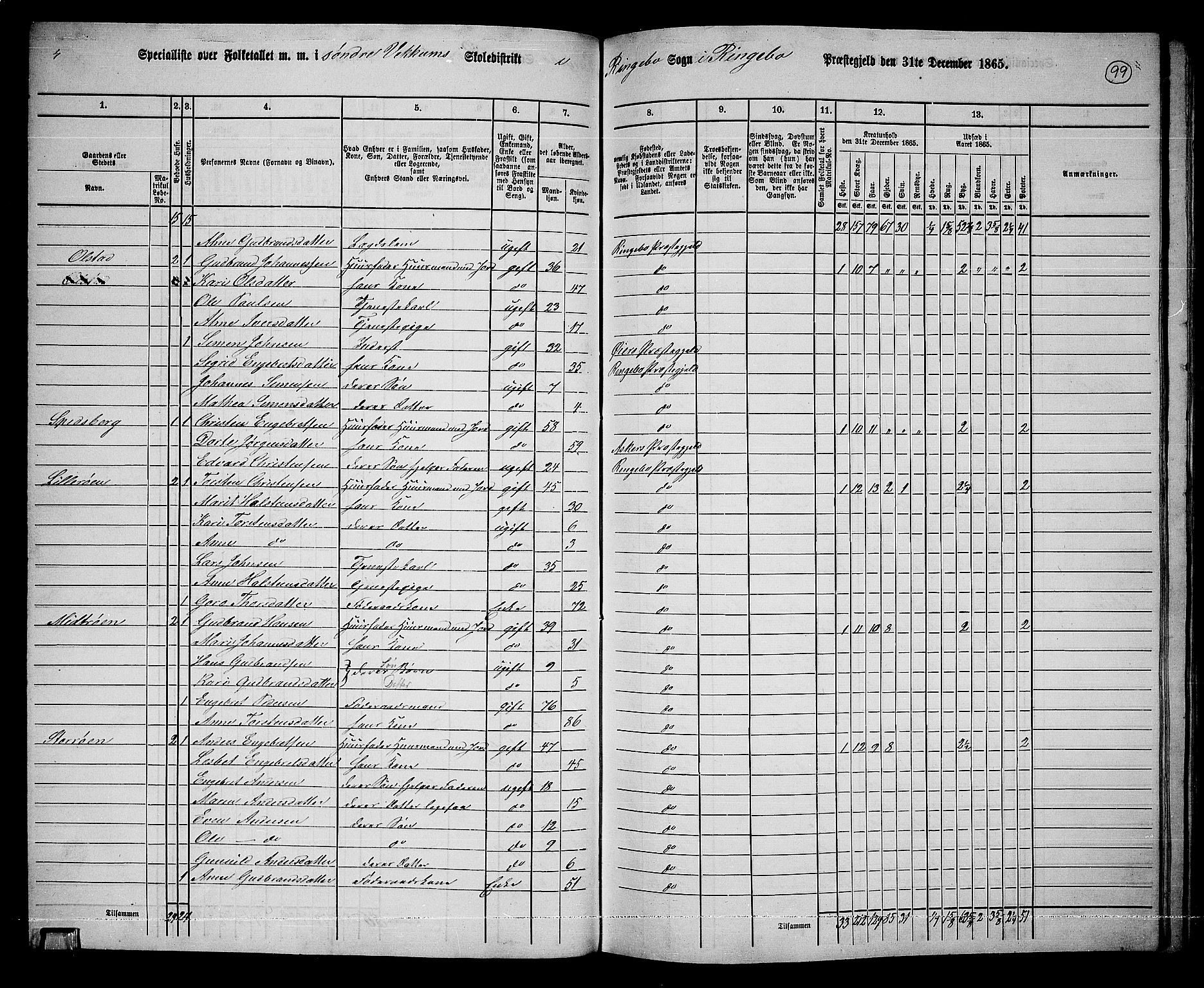 RA, 1865 census for Ringebu, 1865, p. 80