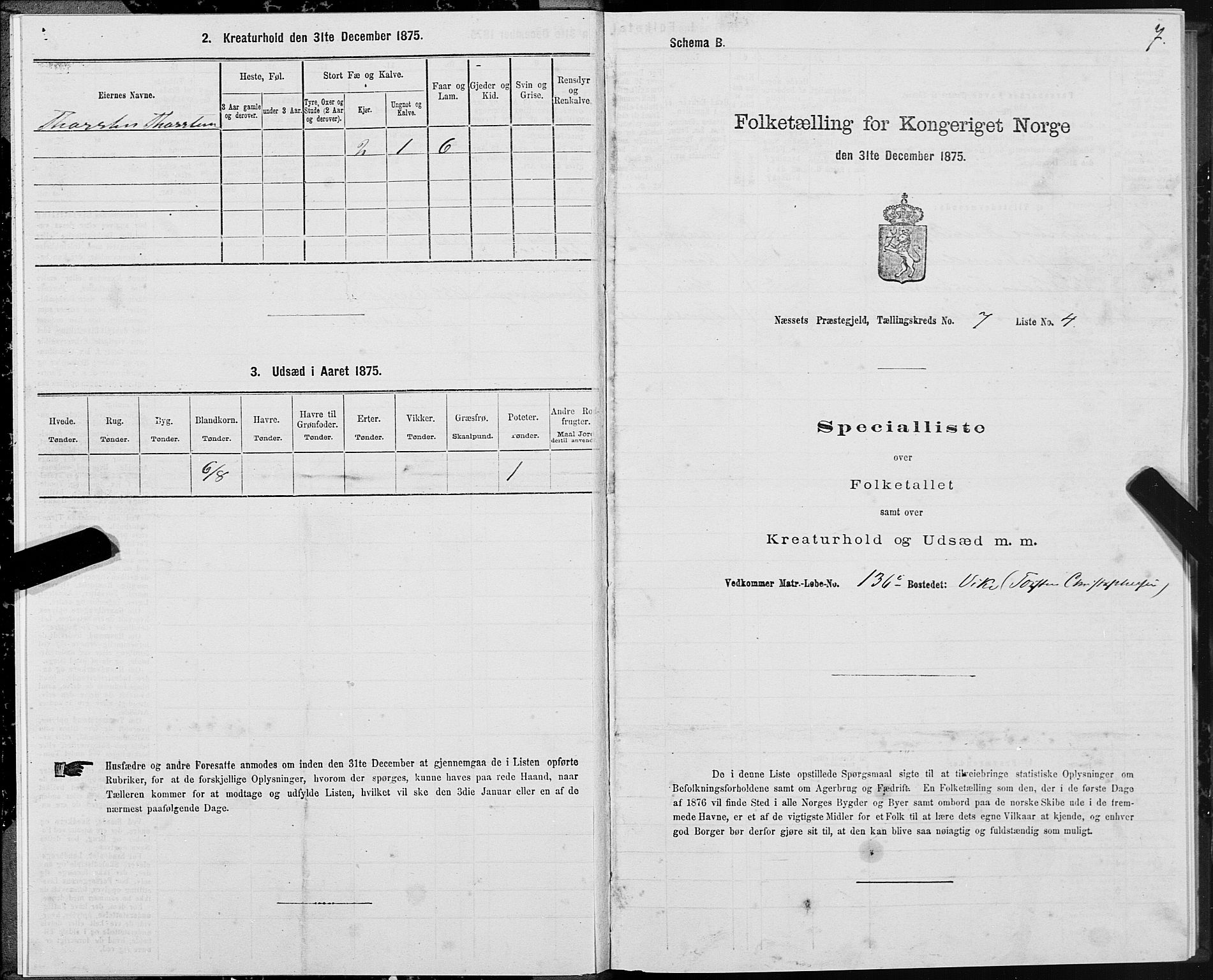 SAT, 1875 census for 1543P Nesset, 1875, p. 4007