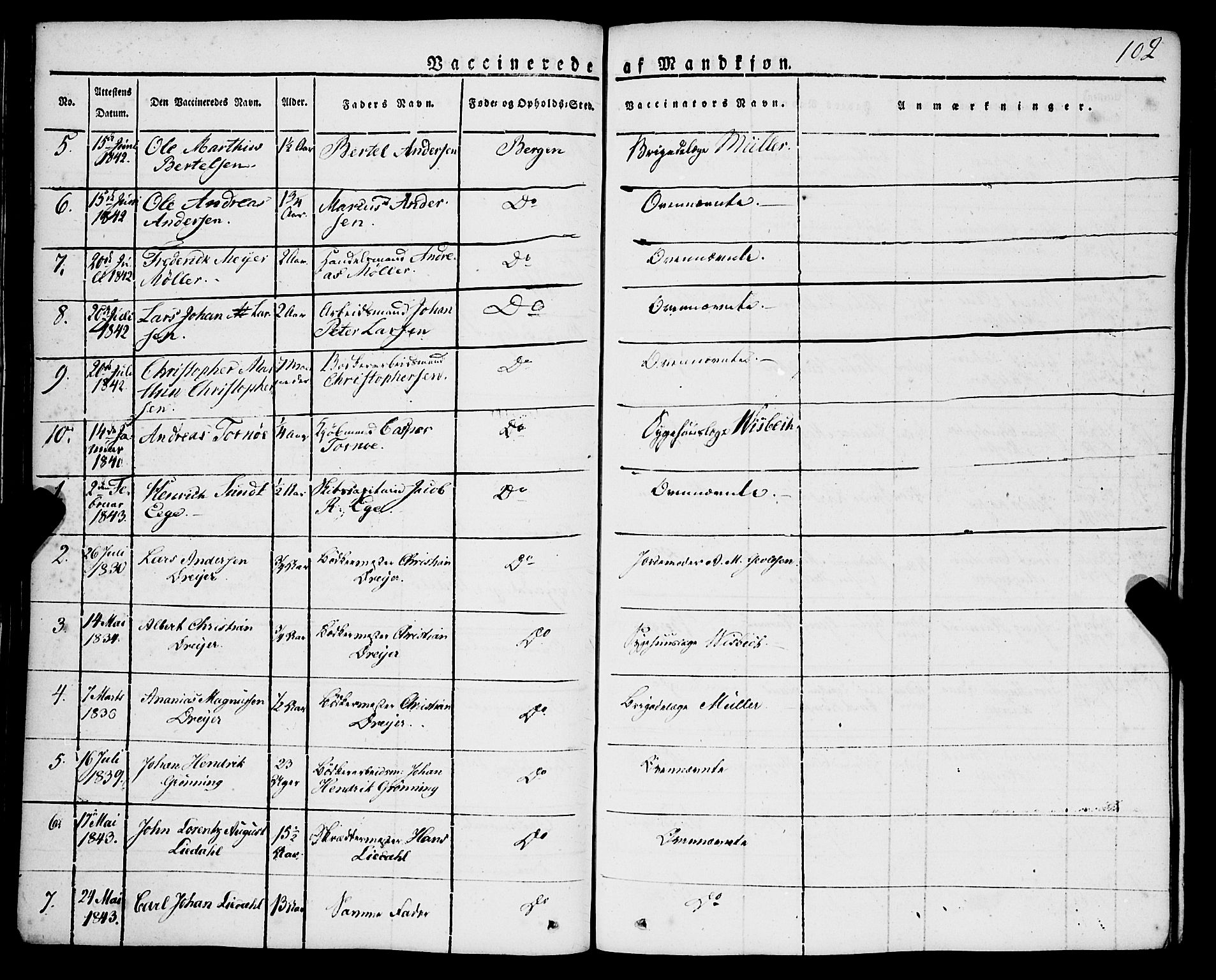 Korskirken sokneprestembete, SAB/A-76101/H/Haa/L0050: Parish register (official) no. F 1, 1821-1869, p. 102