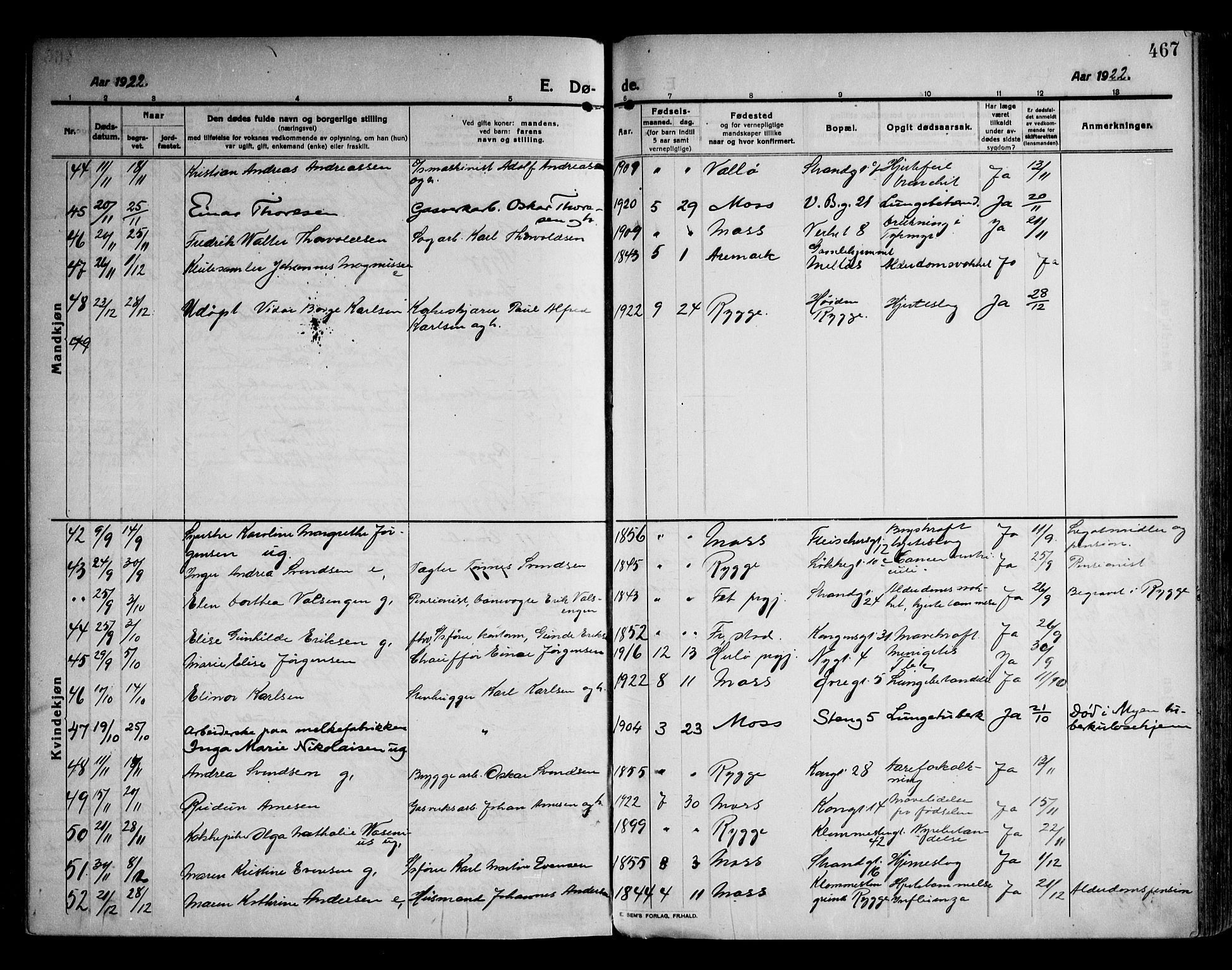 Moss prestekontor Kirkebøker, AV/SAO-A-2003/F/Fb/L0005: Parish register (official) no. II 5, 1913-1923, p. 467