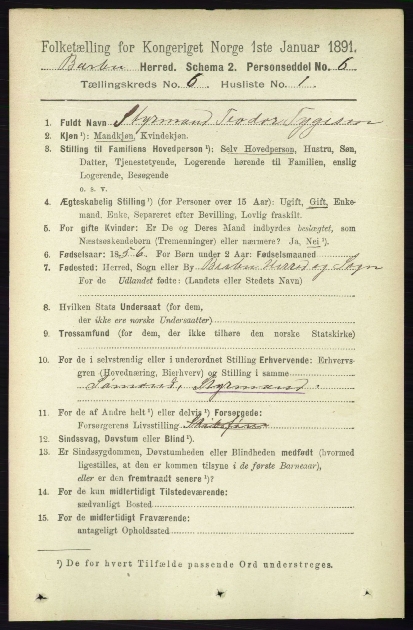 RA, 1891 census for 0990 Barbu, 1891, p. 4425