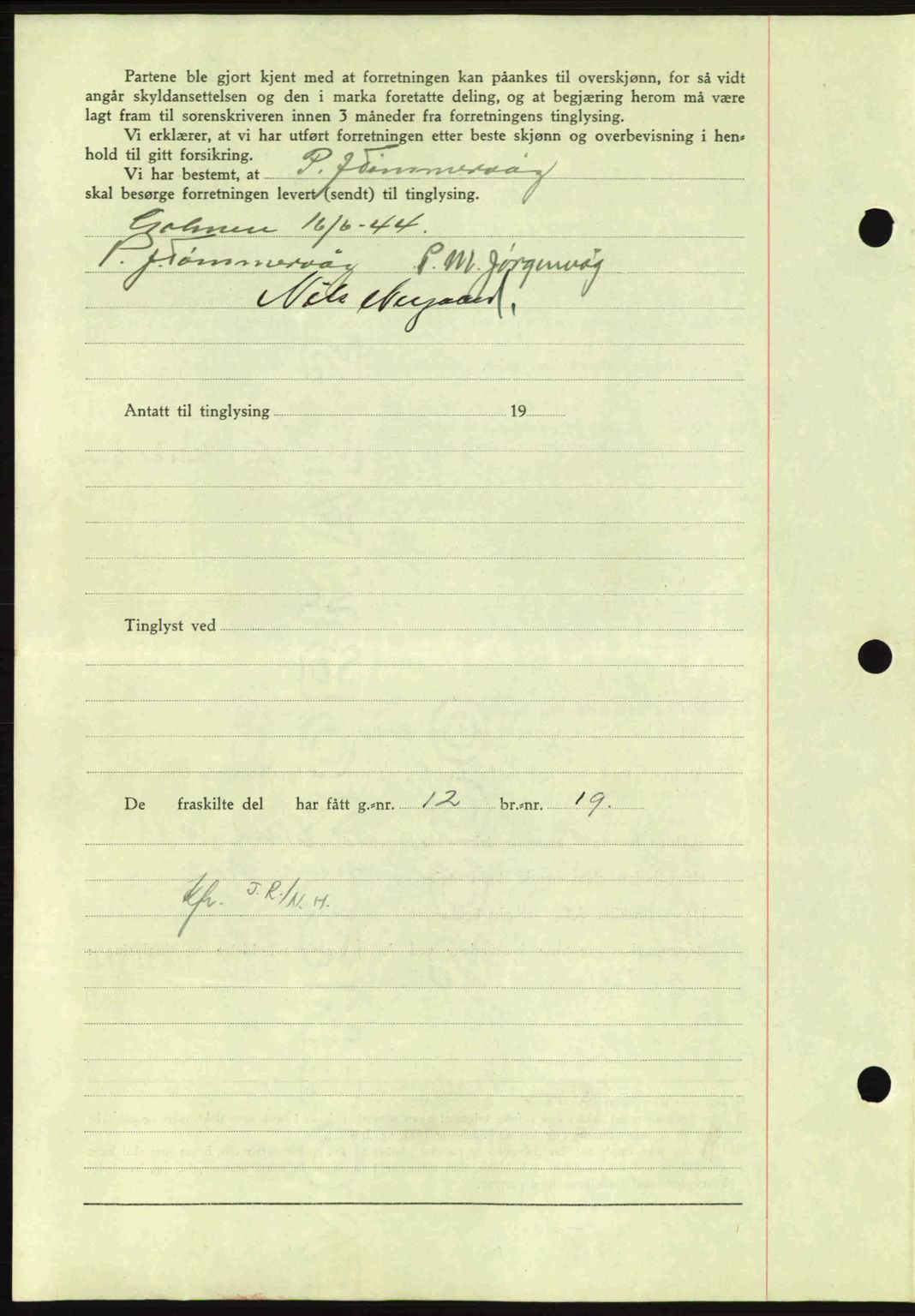 Nordmøre sorenskriveri, AV/SAT-A-4132/1/2/2Ca: Mortgage book no. A98, 1944-1944, Diary no: : 1340/1944