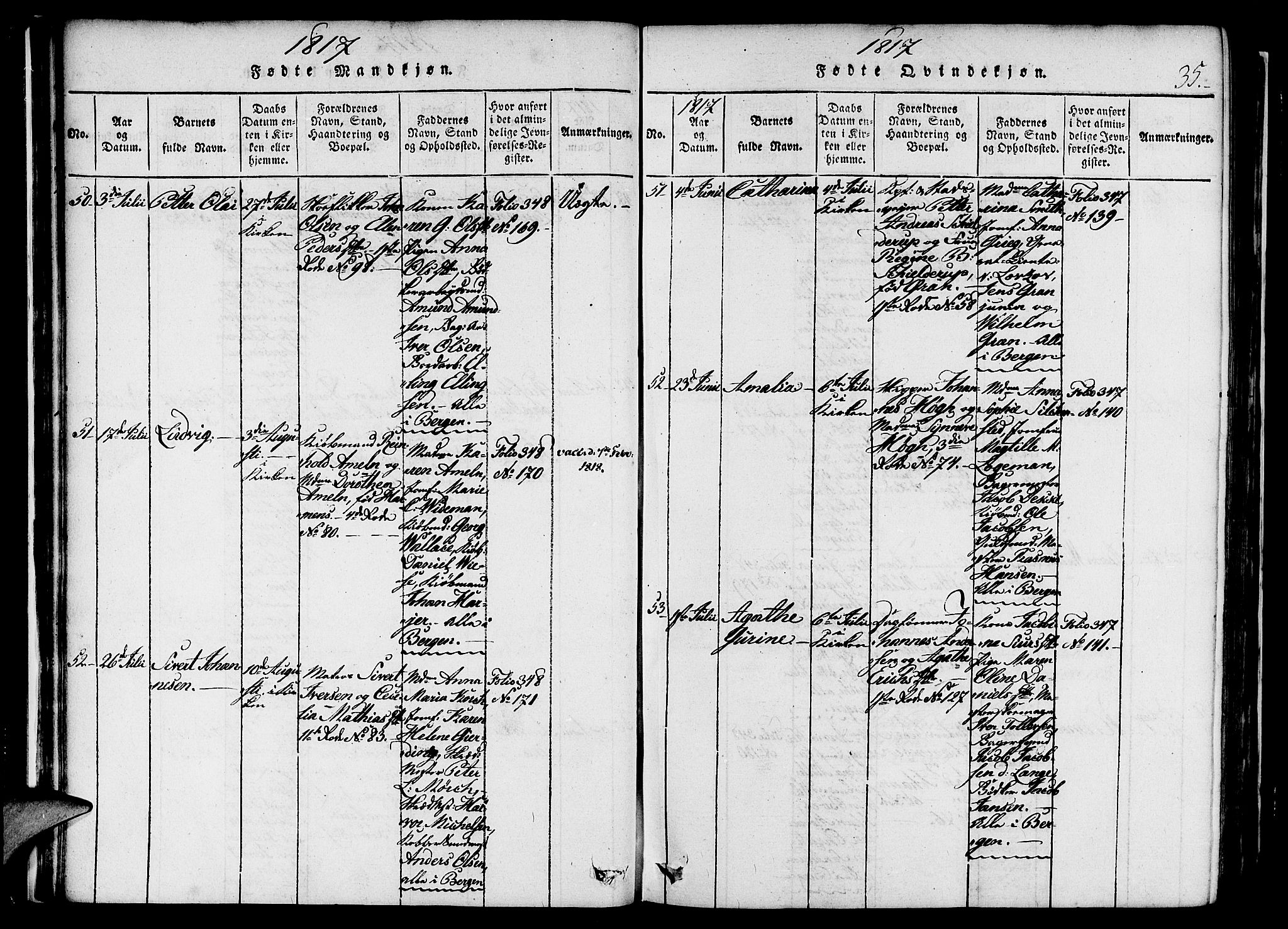 Nykirken Sokneprestembete, SAB/A-77101/H/Haa/L0011: Parish register (official) no. A 11, 1816-1821, p. 35
