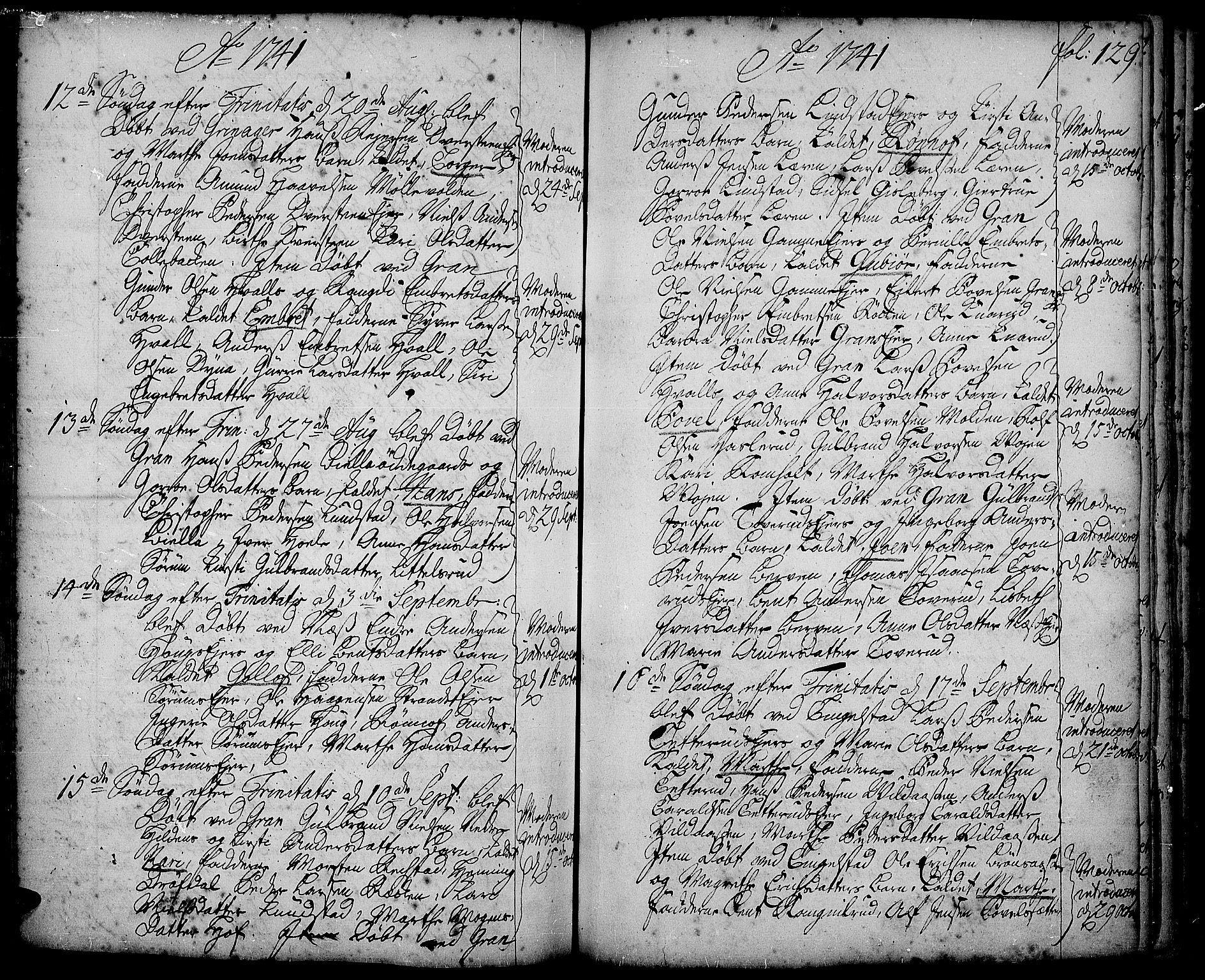 Gran prestekontor, AV/SAH-PREST-112/H/Ha/Haa/L0002: Parish register (official) no. 2, 1732-1744, p. 129