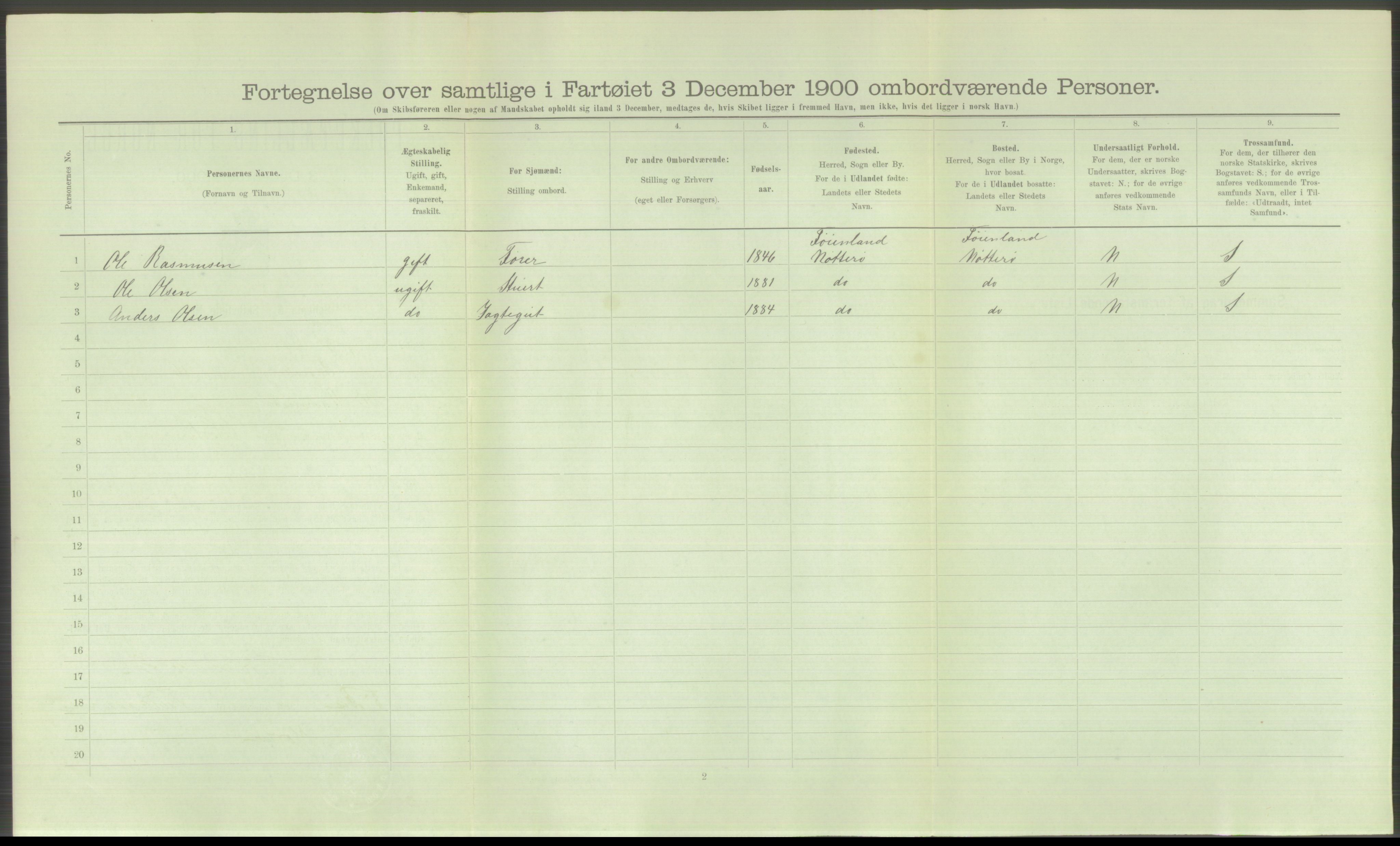 RA, 1900 Census - ship lists from ships in Norwegian harbours, harbours abroad and at sea, 1900, p. 416