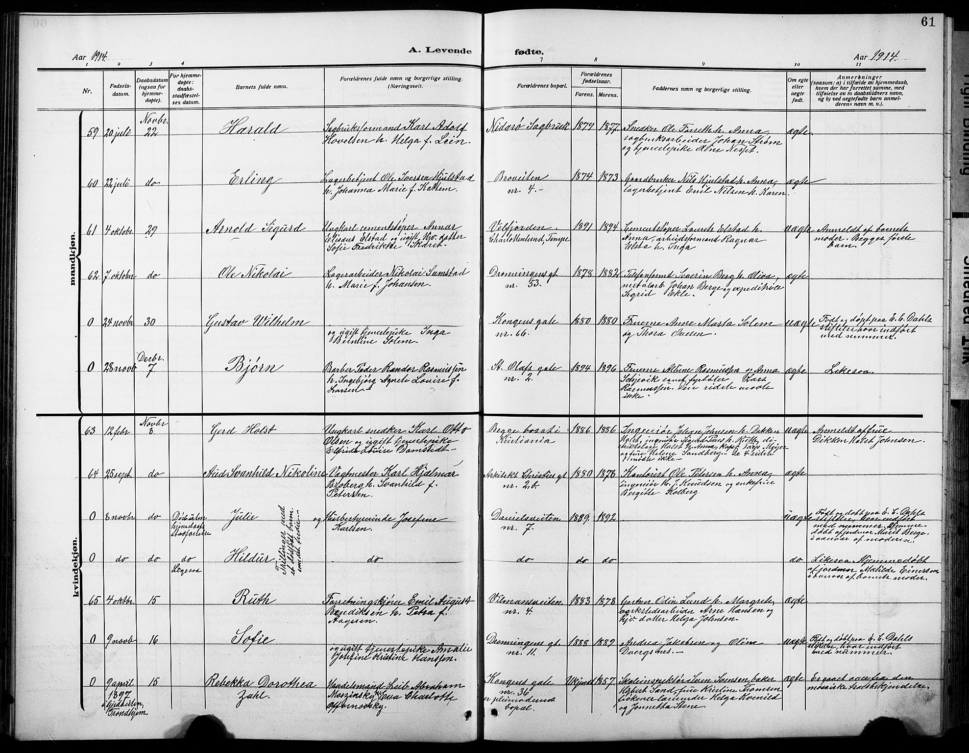 Ministerialprotokoller, klokkerbøker og fødselsregistre - Sør-Trøndelag, SAT/A-1456/601/L0096: Parish register (copy) no. 601C14, 1911-1931, p. 61