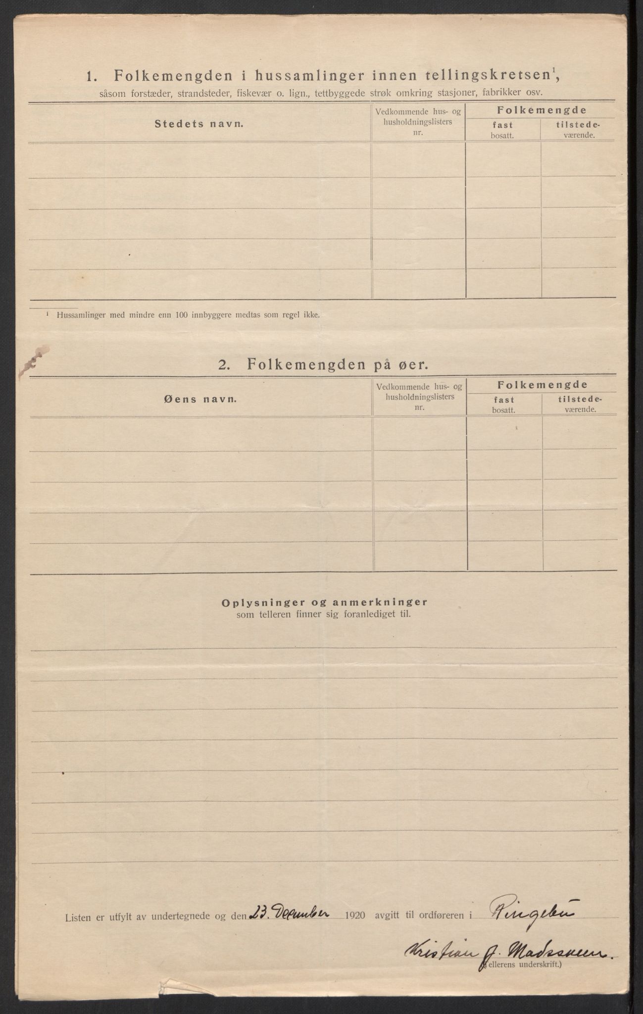 SAH, 1920 census for Ringebu, 1920, p. 43