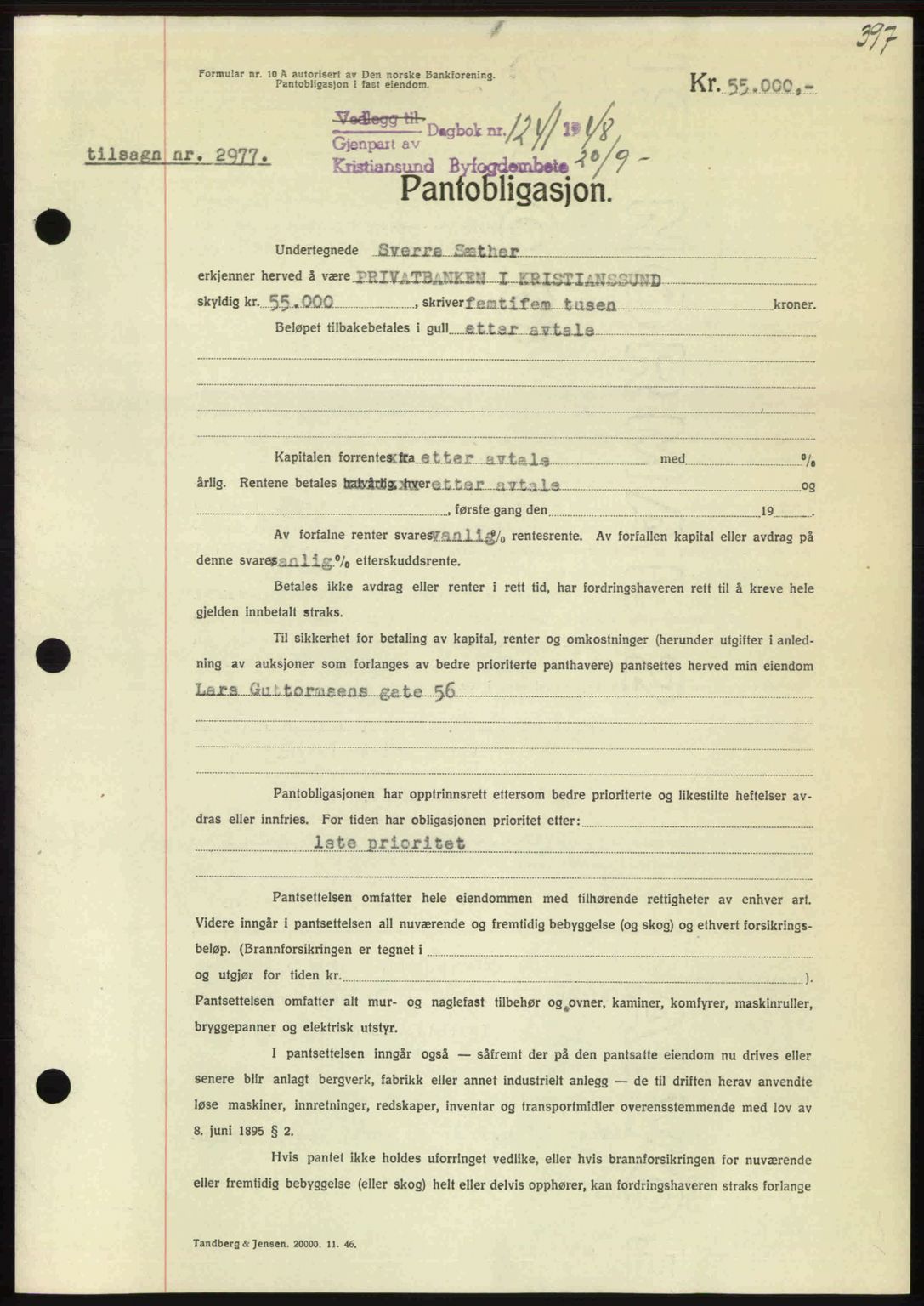 Kristiansund byfogd, AV/SAT-A-4587/A/27: Mortgage book no. 44, 1947-1948, Diary no: : 1241/1948