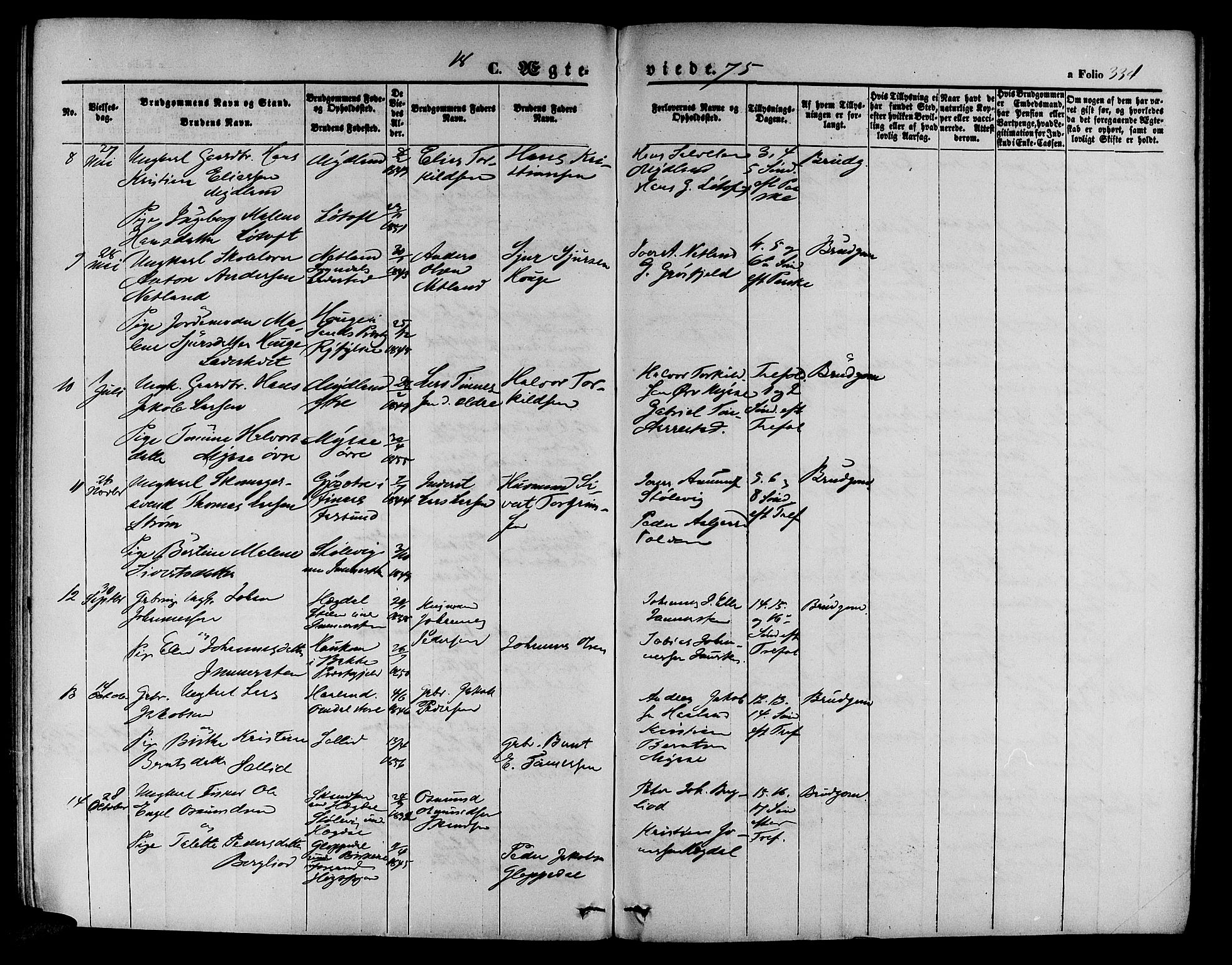 Sokndal sokneprestkontor, SAST/A-101808: Parish register (copy) no. B 3, 1865-1879, p. 334